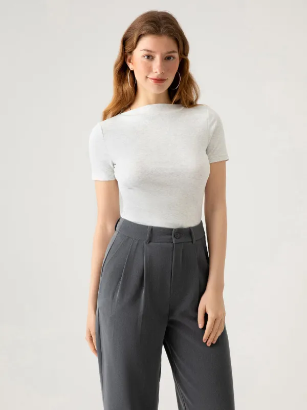 Cotton Fine-Rib Fitted Boatneck T-Shirt sold by ogl move