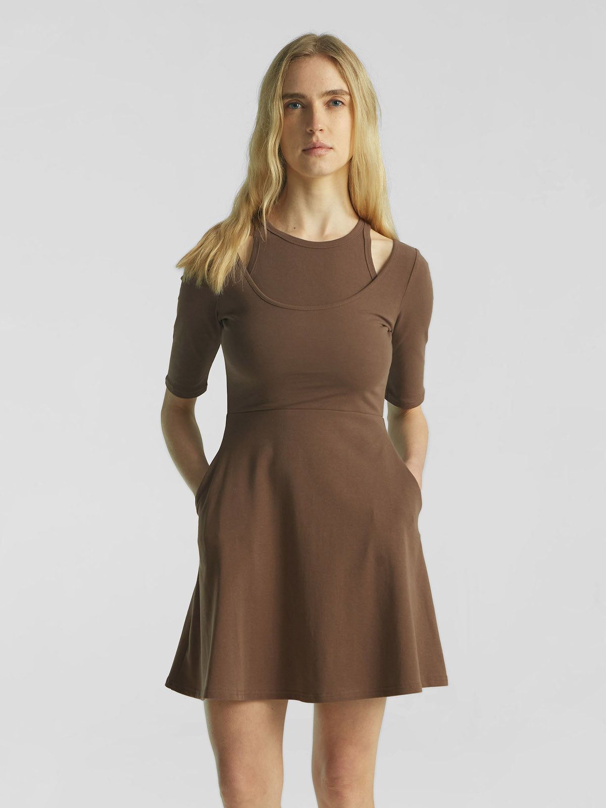 Mid-Length Sleeve Cutout Shoulder Mini Dress sold by ogl move