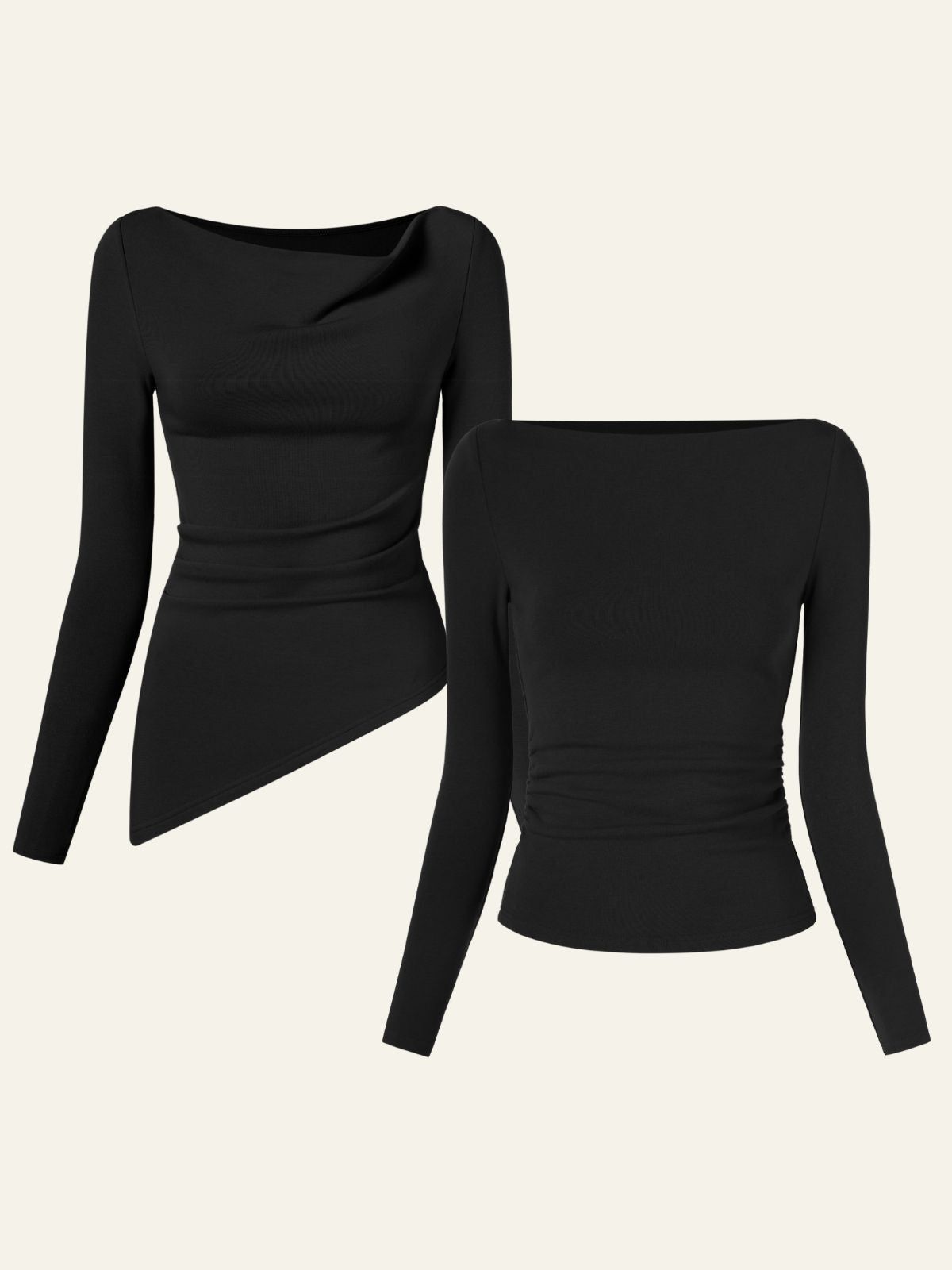 Eco-Mousse Cowl Neck Side Ruched Asymmetrical Top & Modern Side Ruched Boatneck Brami Top 2Pcs Set sold by ogl move product image thumbnail 5