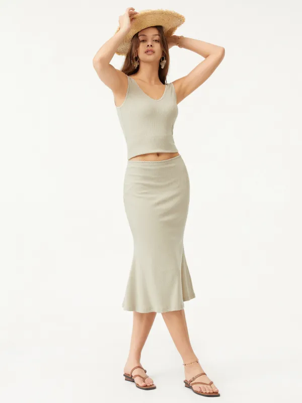 Plantive® V-Neck Trimming Tank & Mermaid Trimming Skirt 2Pcs Set sold by ogl move