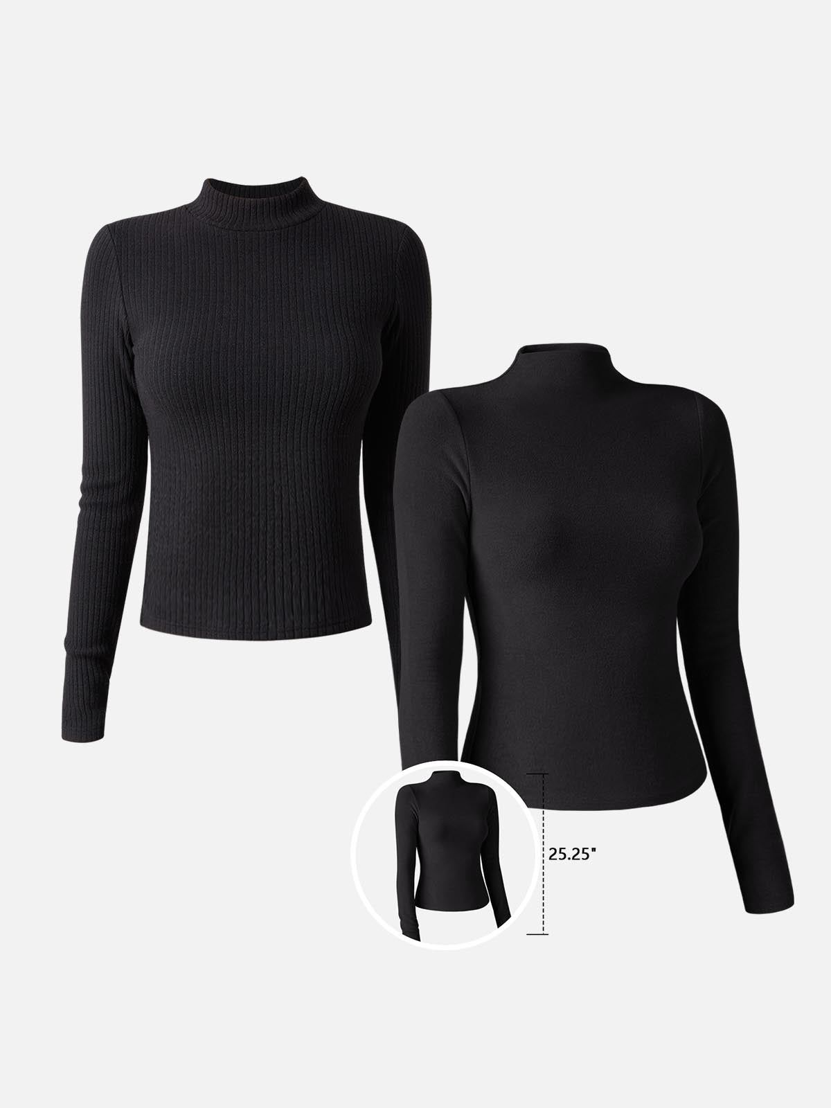 Cashmere-Like Thermal Mock Neck Crop Top & Mock Neck Top-Hip Length 2Pcs Set sold by ogl move product image thumbnail 3