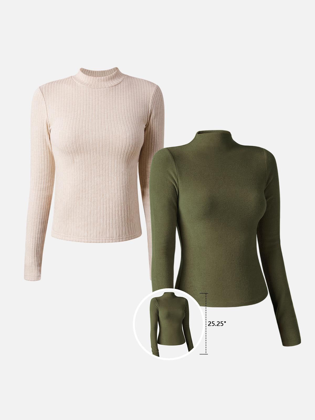 Cashmere-Like Thermal Mock Neck Crop Top & Mock Neck Top-Hip Length 2Pcs Set sold by ogl move product image thumbnail 2