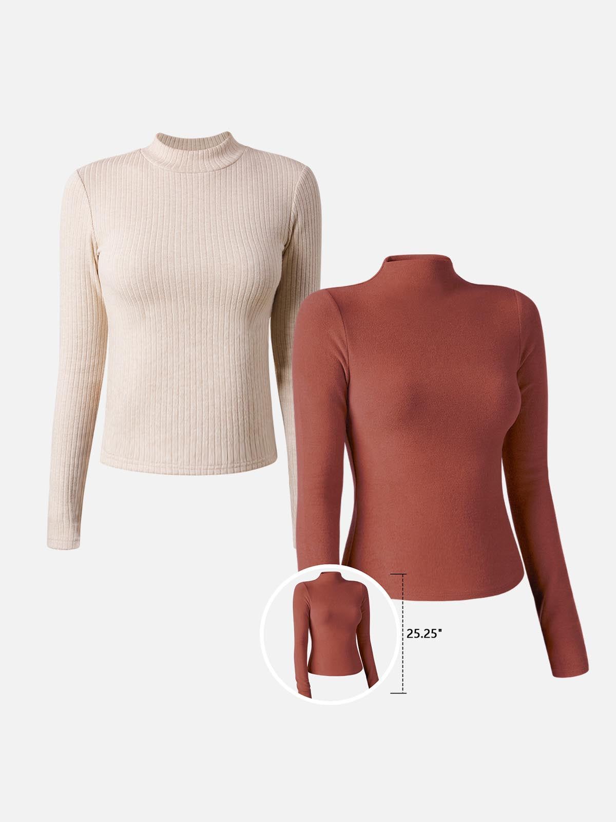 Cashmere-Like Thermal Mock Neck Crop Top & Mock Neck Top-Hip Length 2Pcs Set sold by ogl move product image thumbnail 5