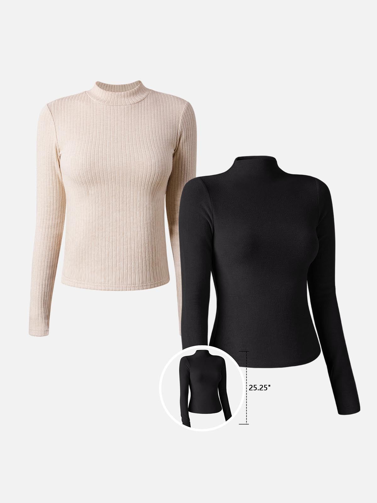 Cashmere-Like Thermal Mock Neck Crop Top & Mock Neck Top-Hip Length 2Pcs Set sold by ogl move