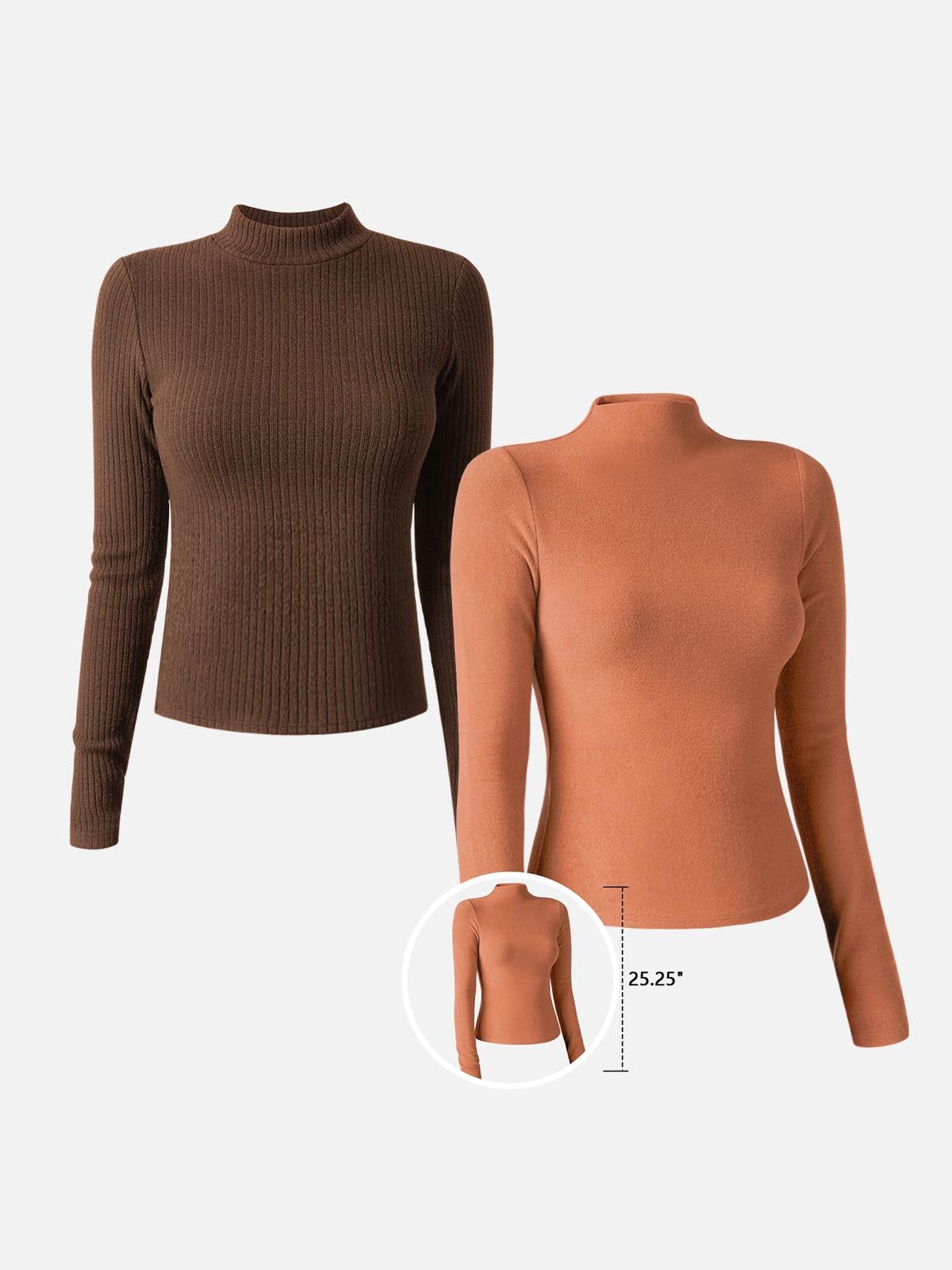Cashmere-Like Thermal Mock Neck Crop Top & Mock Neck Top-Hip Length 2Pcs Set sold by ogl move product image thumbnail 4