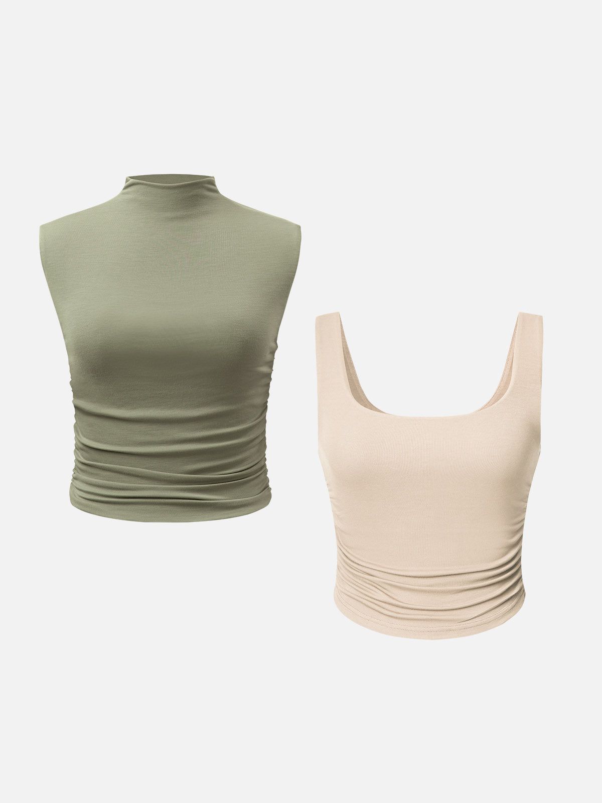 Eco-SkinKiss® Ruched Sides Tank Top & Mock Neck Top-2Pcs Set sold by ogl move product image thumbnail 4