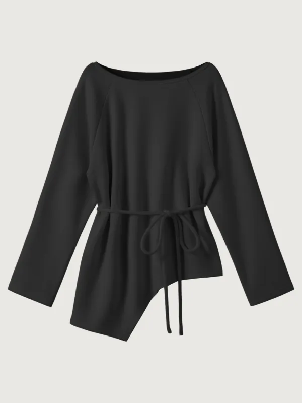 CashSoft Asymmetrical Hem Top With A Tie sold by ogl move