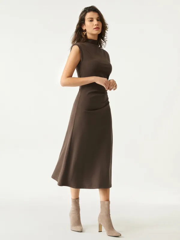 Mockneck Tucks Midi Dress sold by ogl move