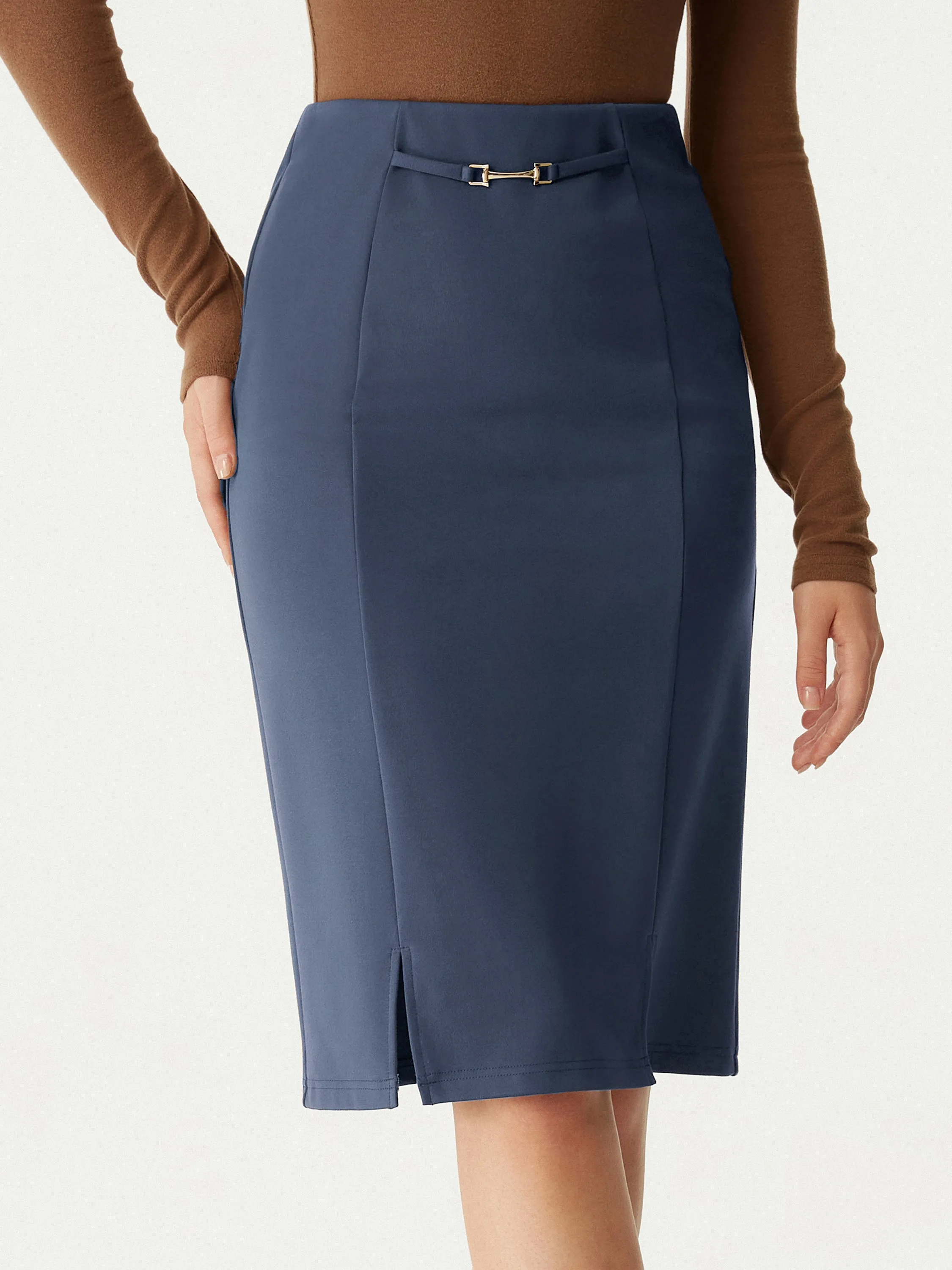 High Waisted Split Hem Midi Pencil Skirt sold by ogl move product image thumbnail 2