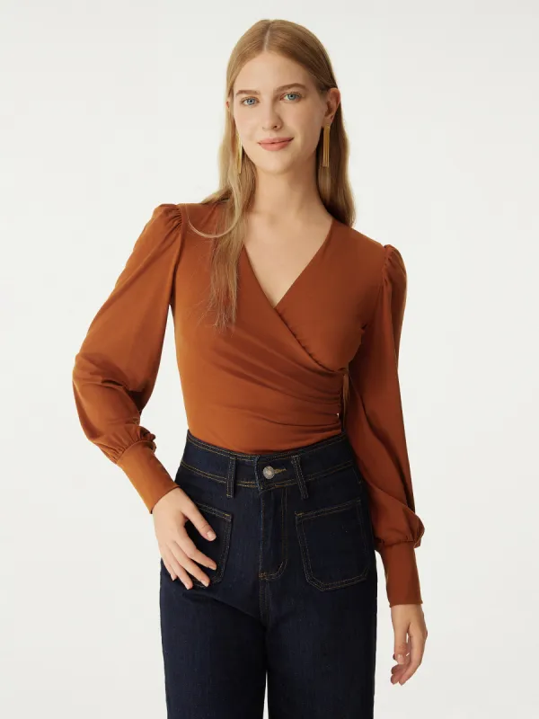 Tencel Surplice Puff Sleeves Top sold by ogl move