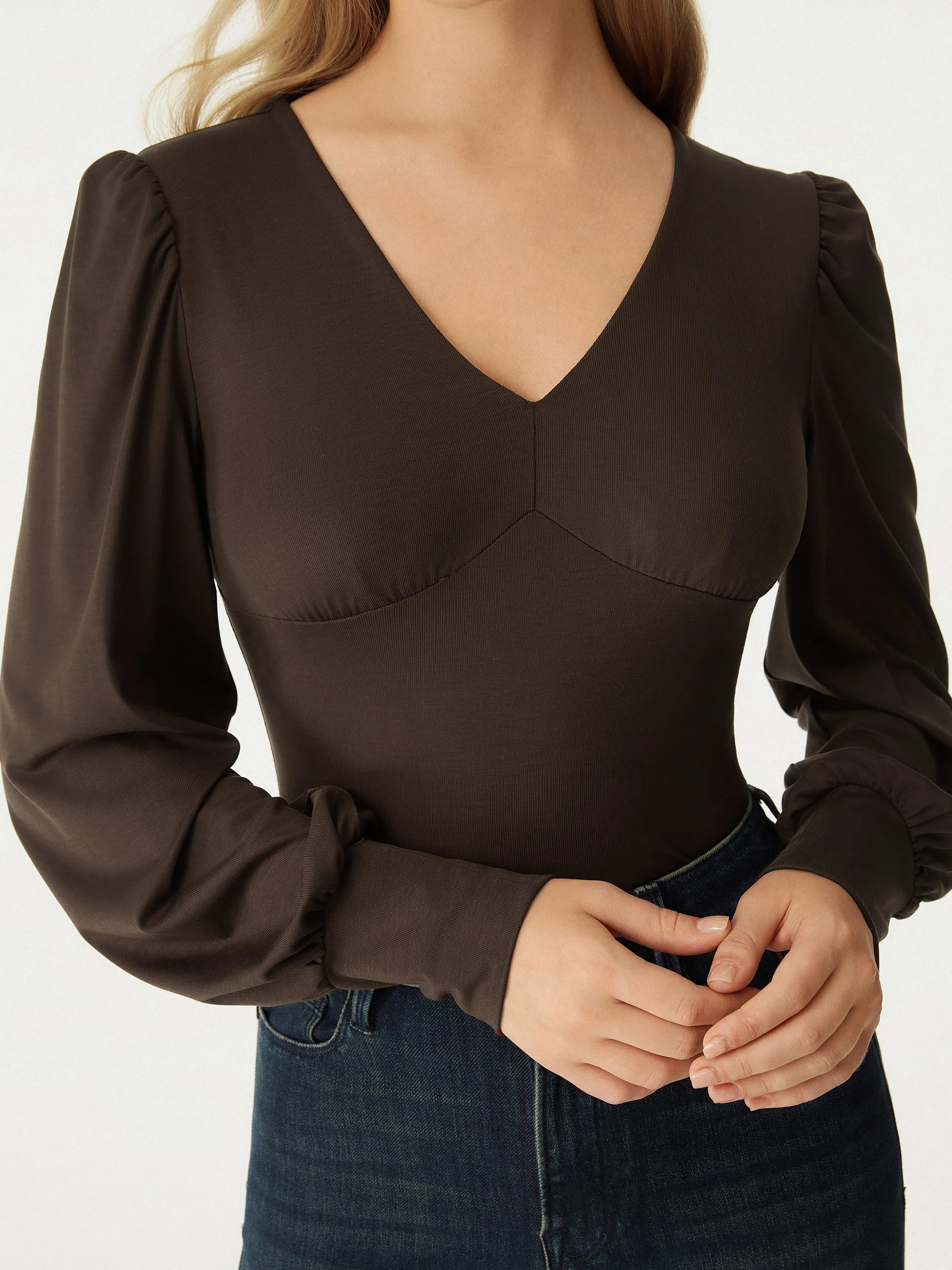 Tencel V-Neck Puff Sleeves Top sold by ogl move product image thumbnail 2