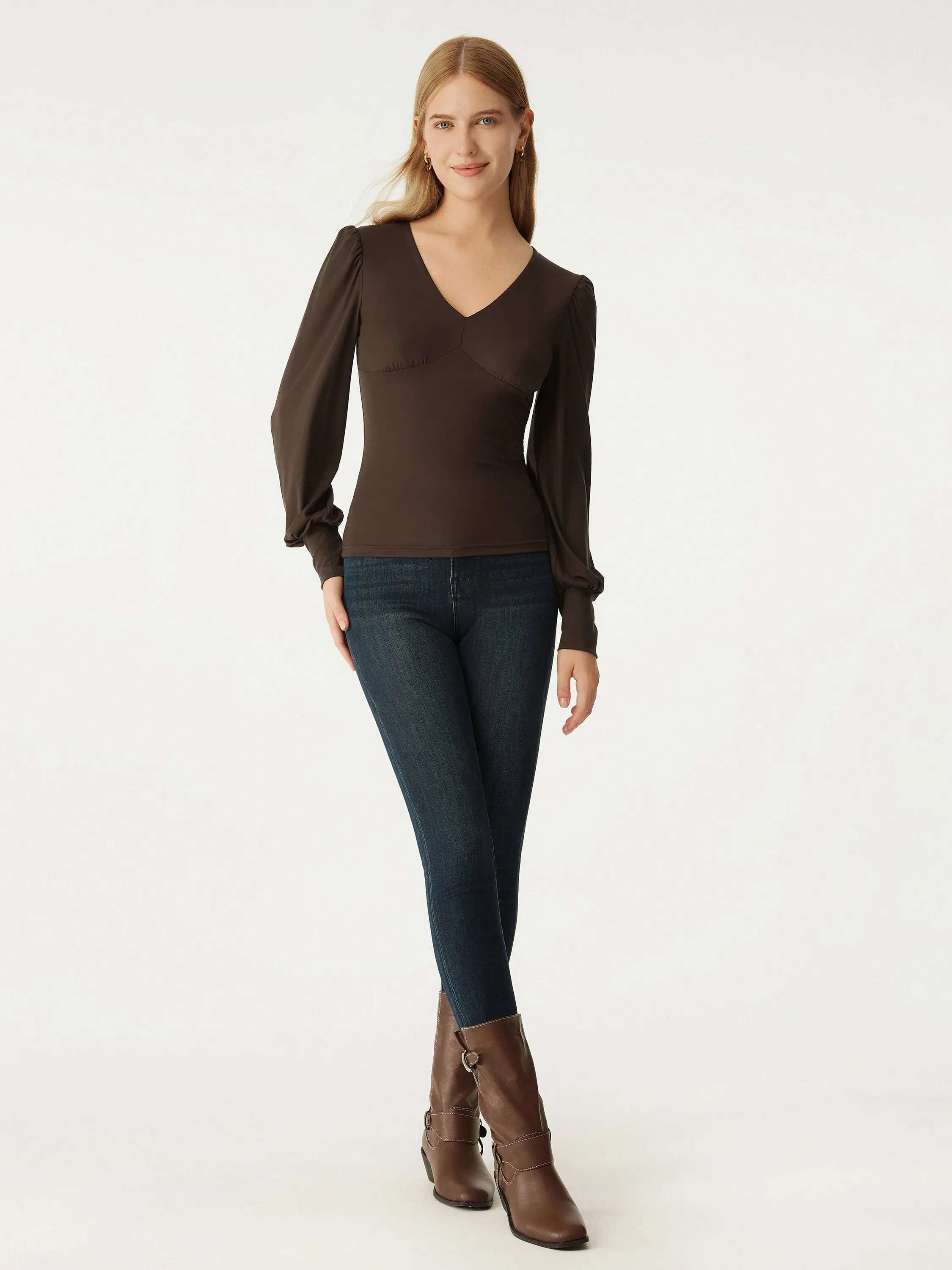 Tencel V-Neck Puff Sleeves Top sold by ogl move product image thumbnail 3