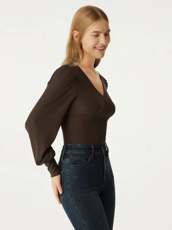 Tencel V-Neck Puff Sleeves Top sold by ogl move