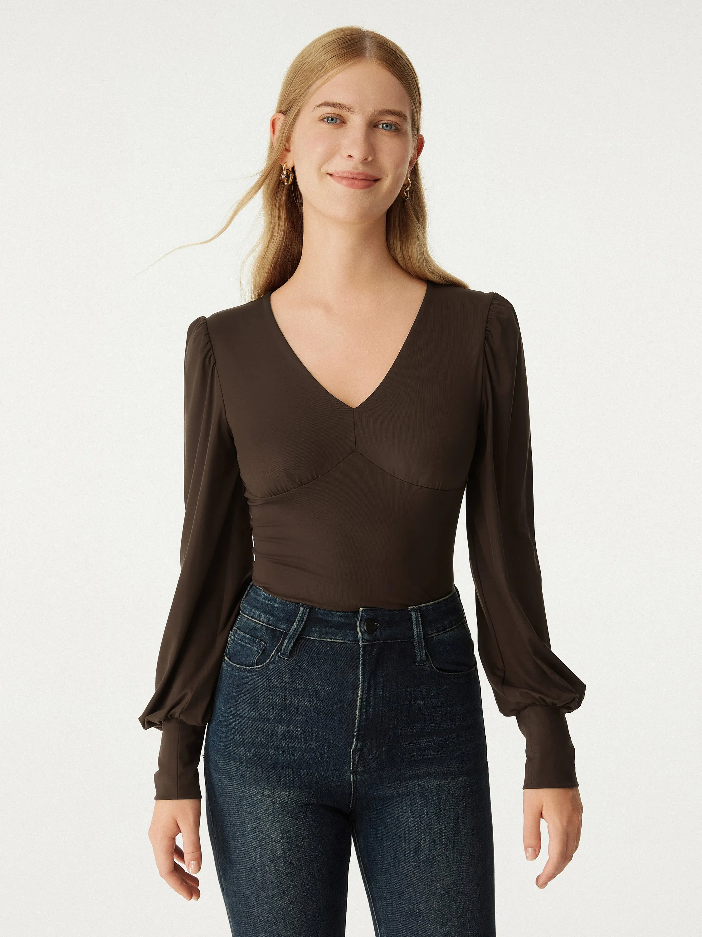 Tencel V-Neck Puff Sleeves Top sold by ogl move product image thumbnail 5