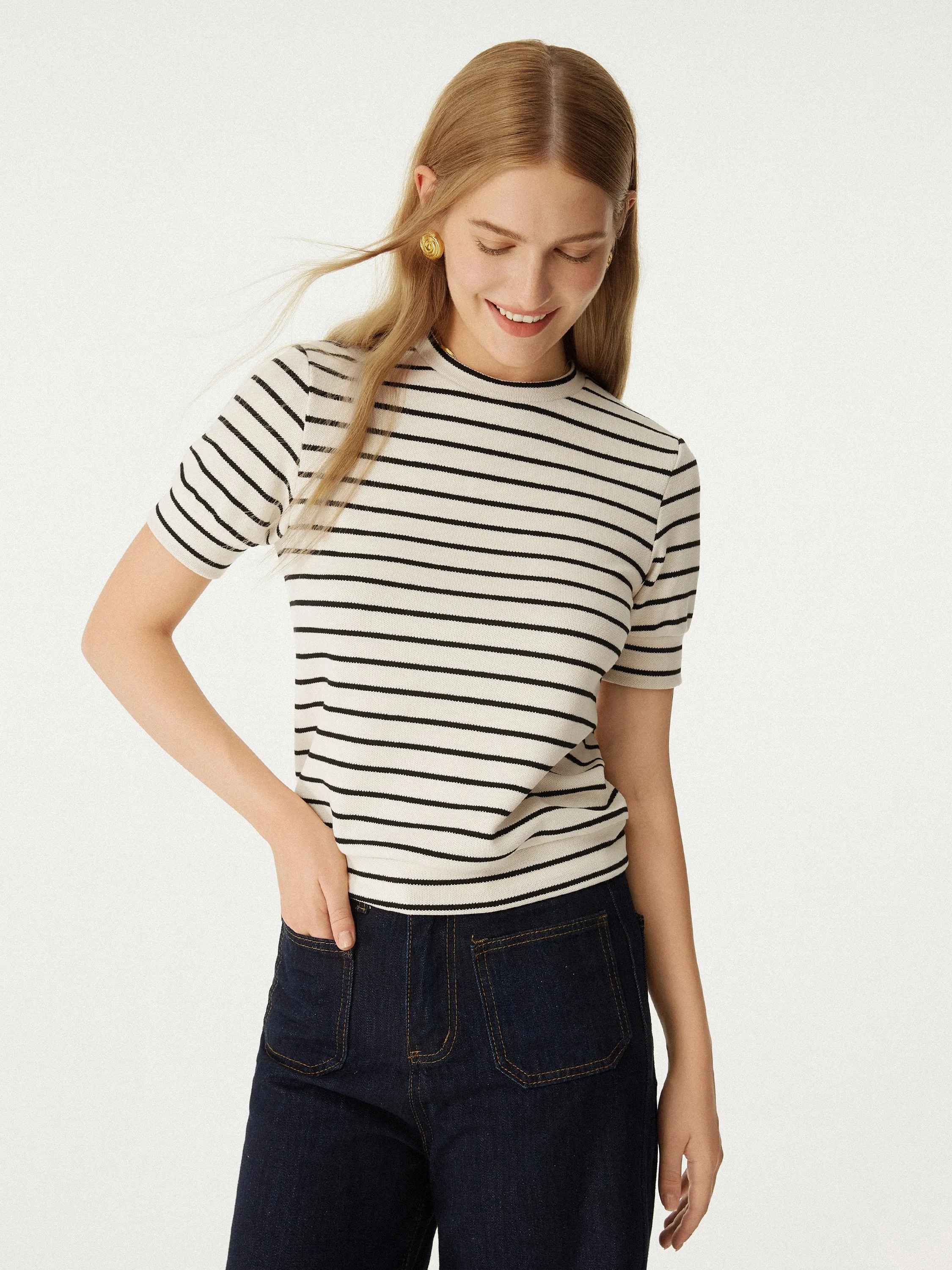 Stripy Knit Crewneck Poll-Over Top sold by ogl move product image thumbnail 3