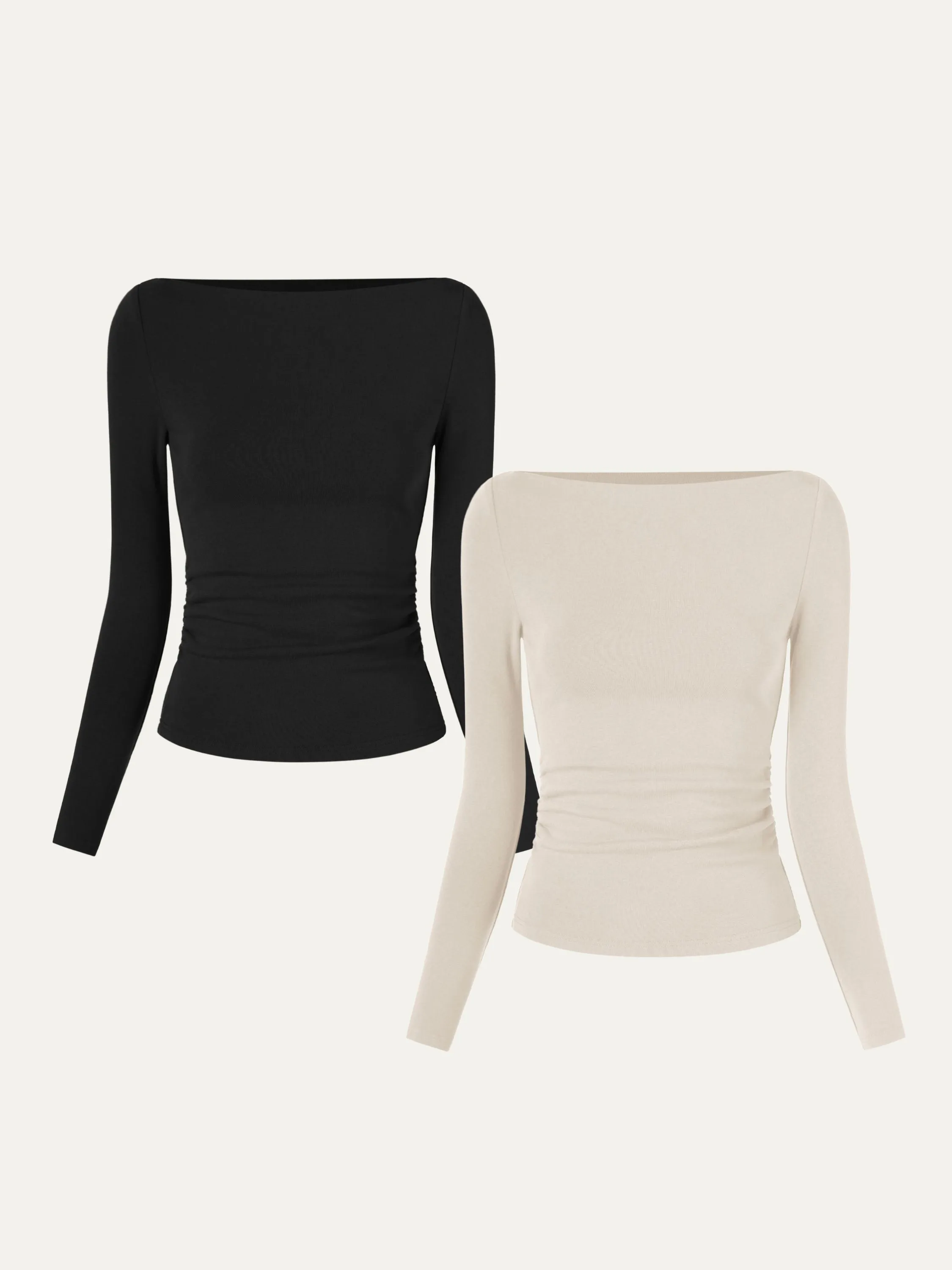 2Pcs Set Modern Side Ruched Boatneck Brami Top sold by OGLmove product image thumbnail 2