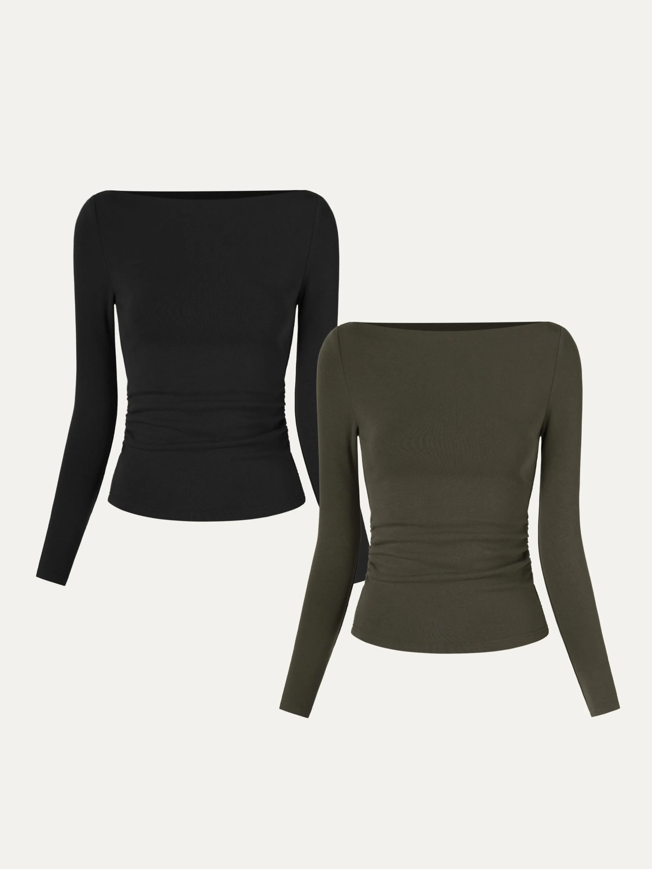 2Pcs Set Modern Side Ruched Boatneck Brami Top sold by OGLmove product image thumbnail 5