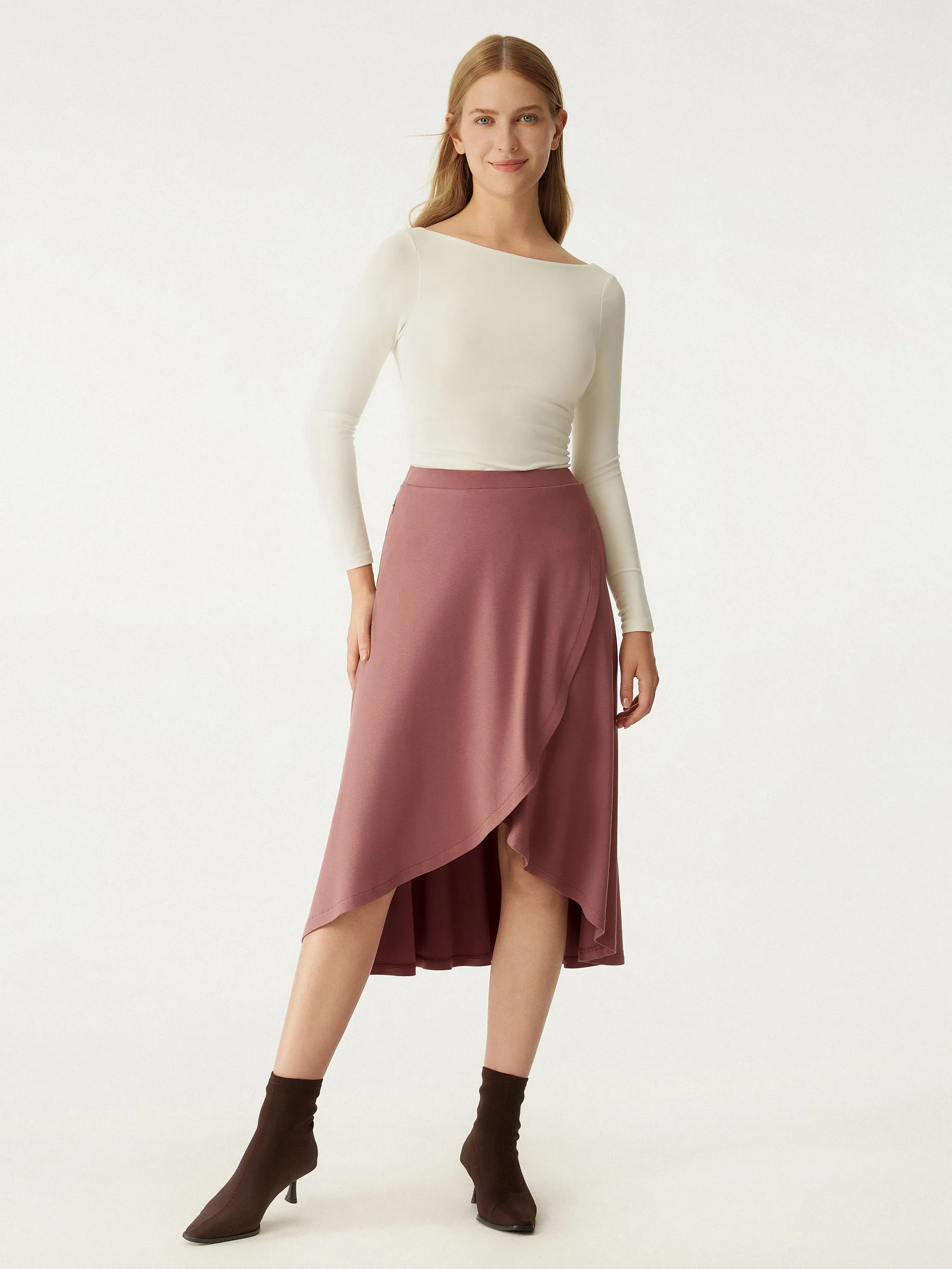 Eco-Mousse® High Waisted High Low Ruffle Midi Skirt sold by ogl move