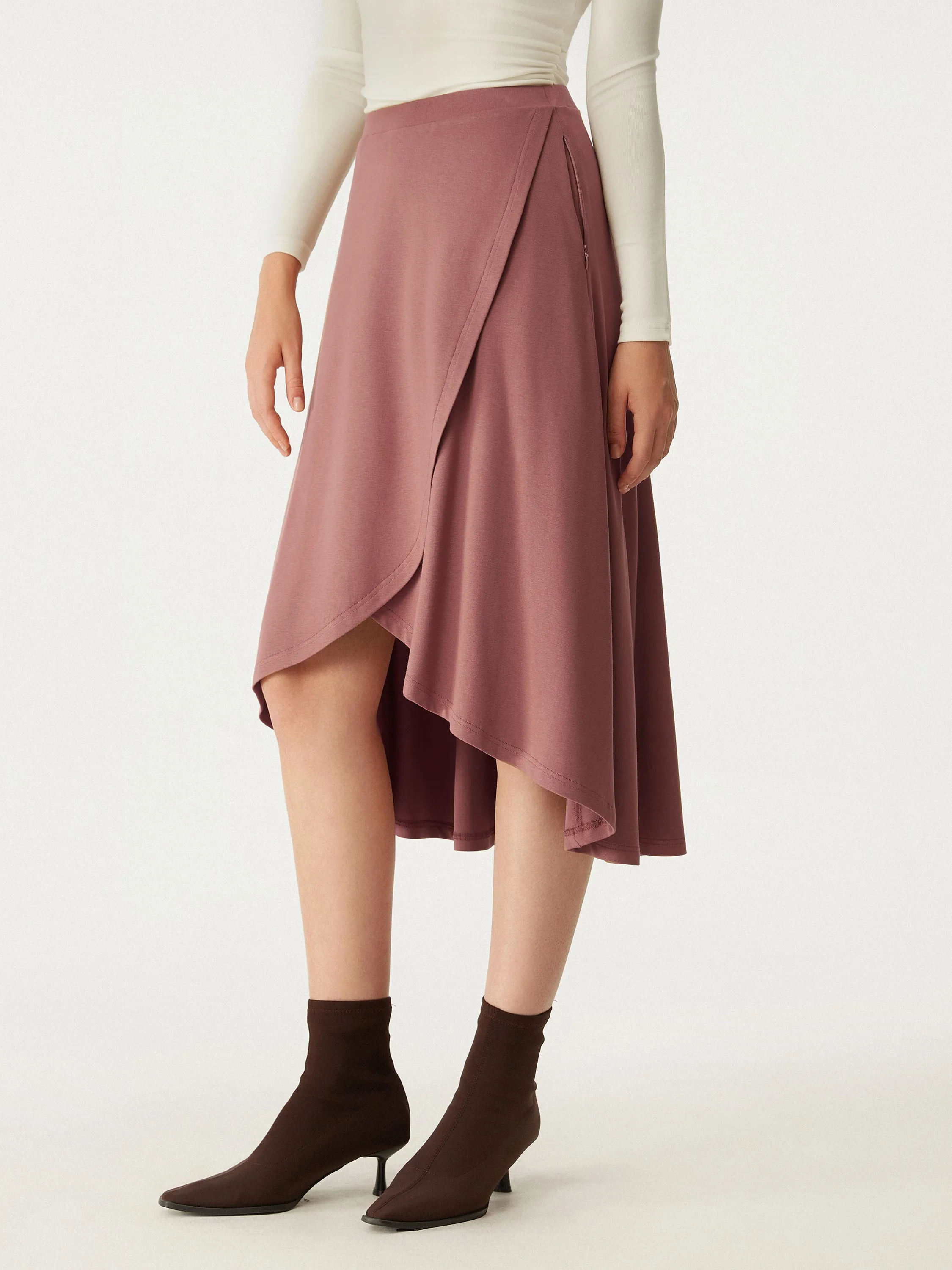 Eco-Mousse® High Waisted High Low Ruffle Midi Skirt sold by ogl move product image thumbnail 4