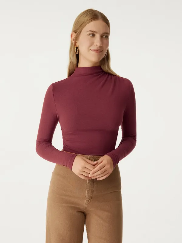 Asymmetrical Ruching Mockneck Top sold by ogl move