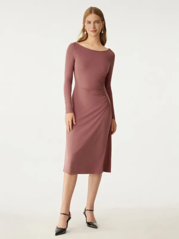 Boat Neck Ruched Midi Dress sold by ogl move
