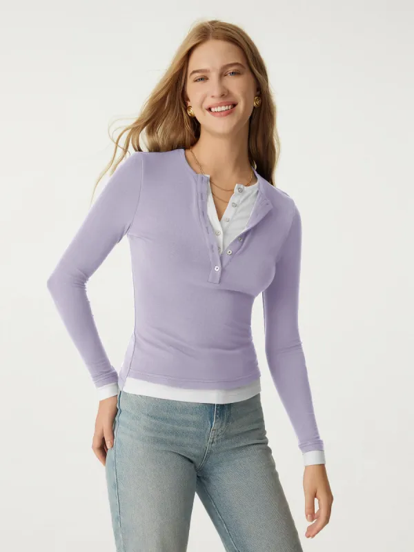 Casual Layering Henley Top sold by ogl move