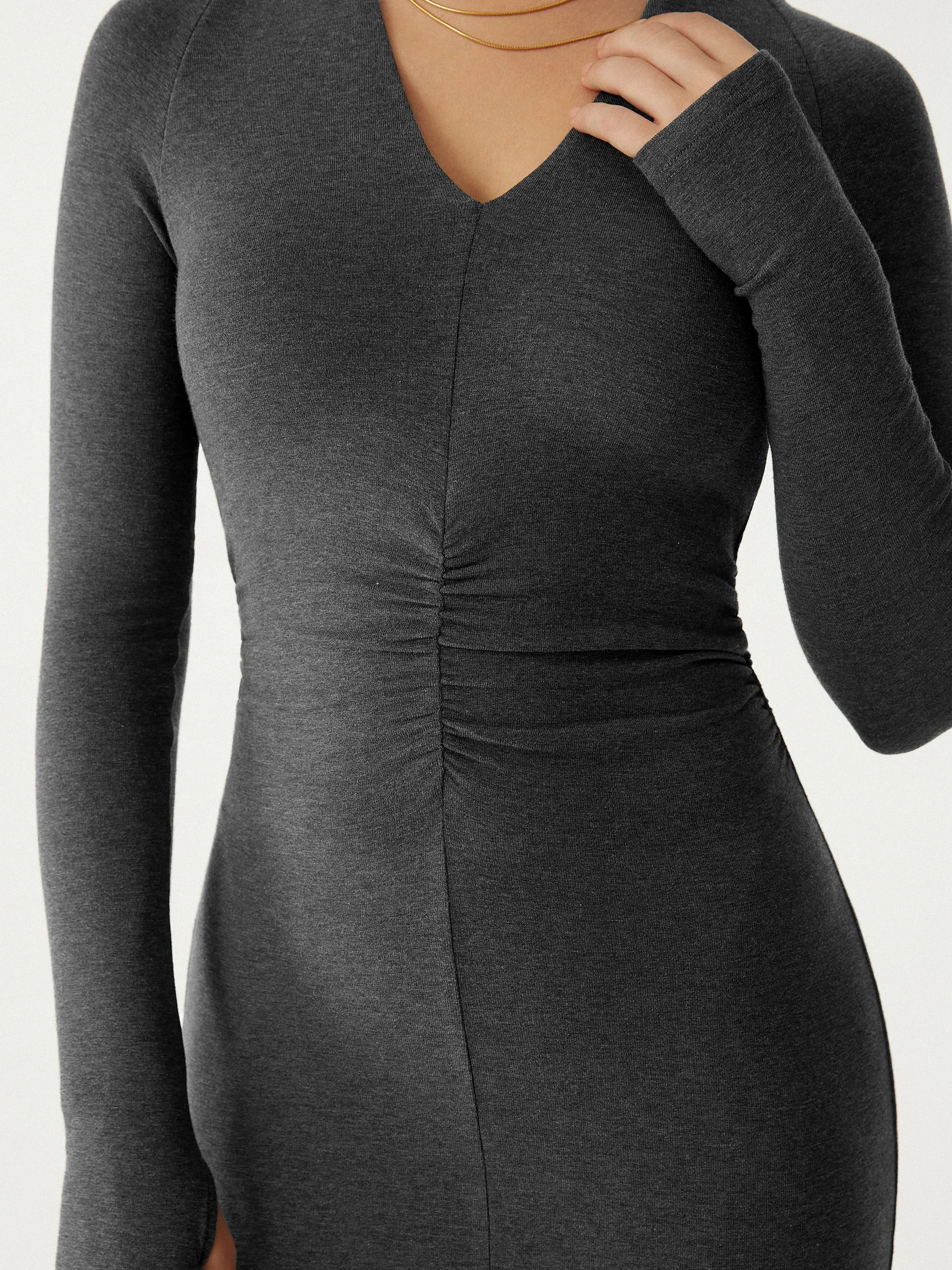 Eco-Mousse®2.0 Thermal V-Neck Ruched Midi Dress sold by ogl move product image thumbnail 3