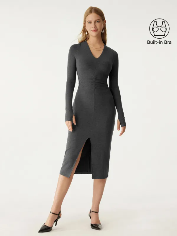 Eco-Mousse®2.0 Thermal V-Neck Ruched Midi Dress sold by ogl move