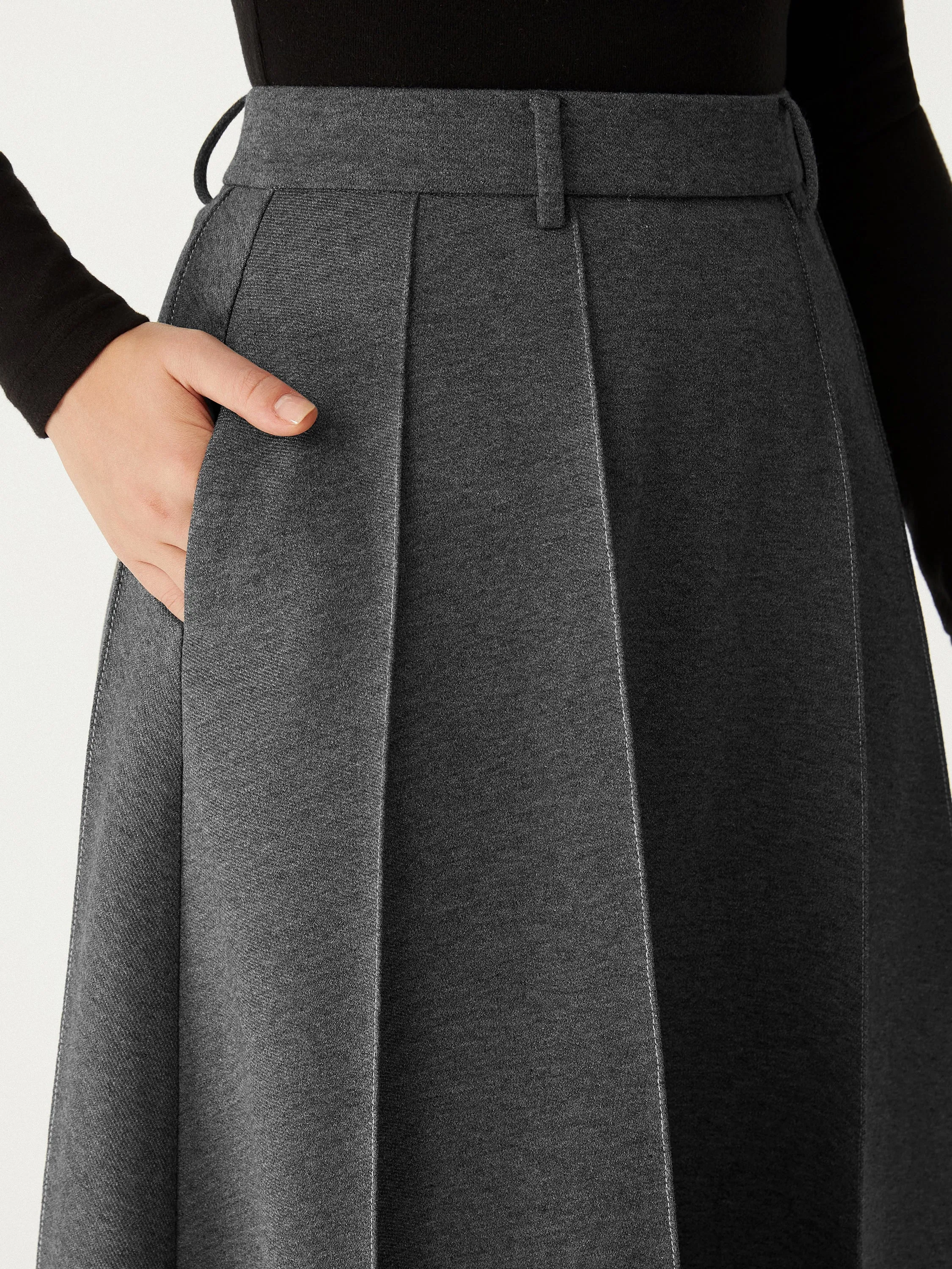High Waisted Paneled Flare Hem Midi Skirt sold by ogl move product image thumbnail 4