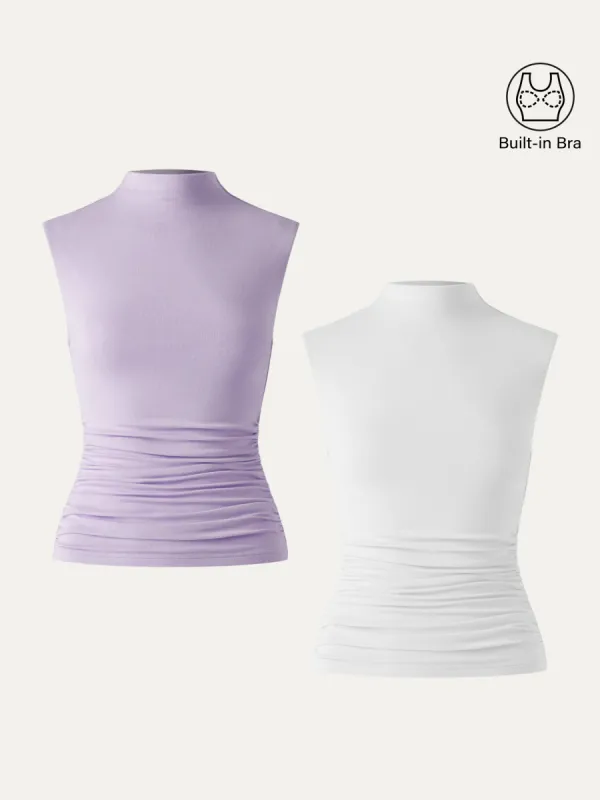 2Pcs Set Mock Neck Ruched Sides Tank-Hip Length sold by ogl move