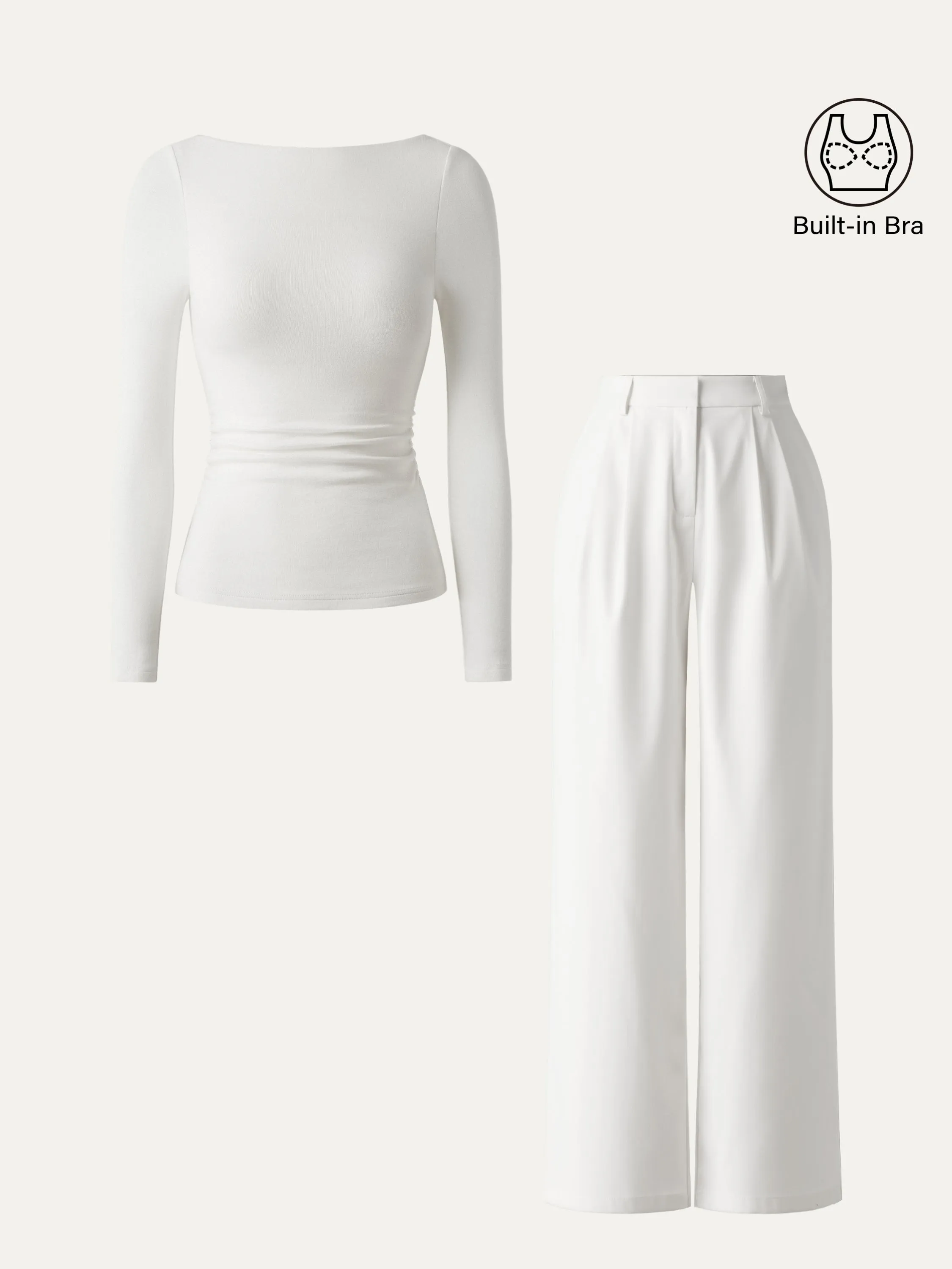 2Pcs Set Open-Back Brami Top & Effortless Wide-leg Tailored Pant sold by ogl move