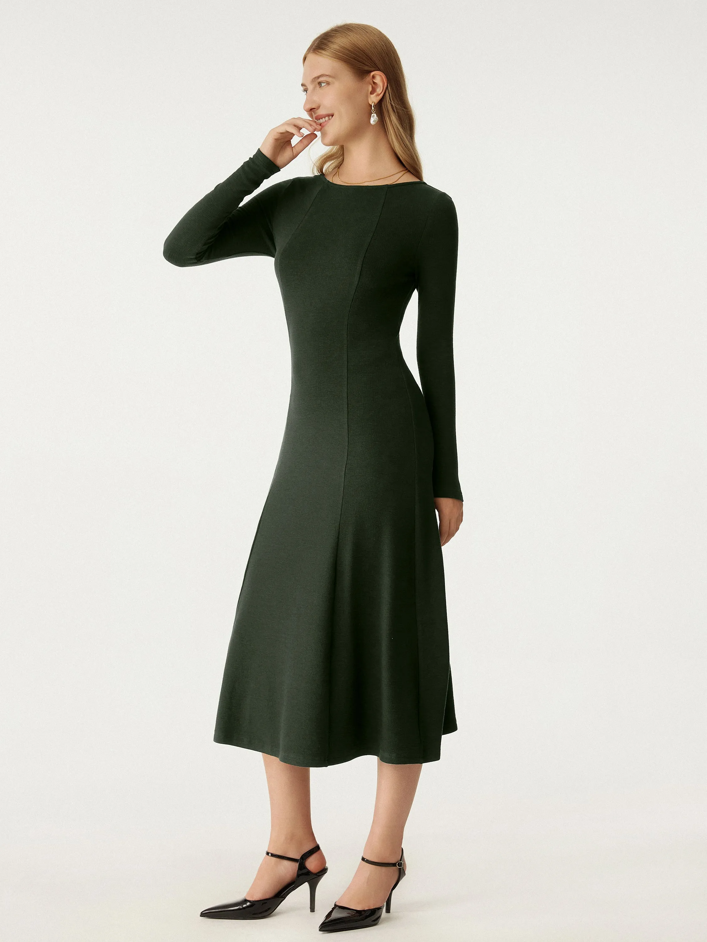 Boatneck Long Sleeve Midi Dress sold by ogl move product image thumbnail 4