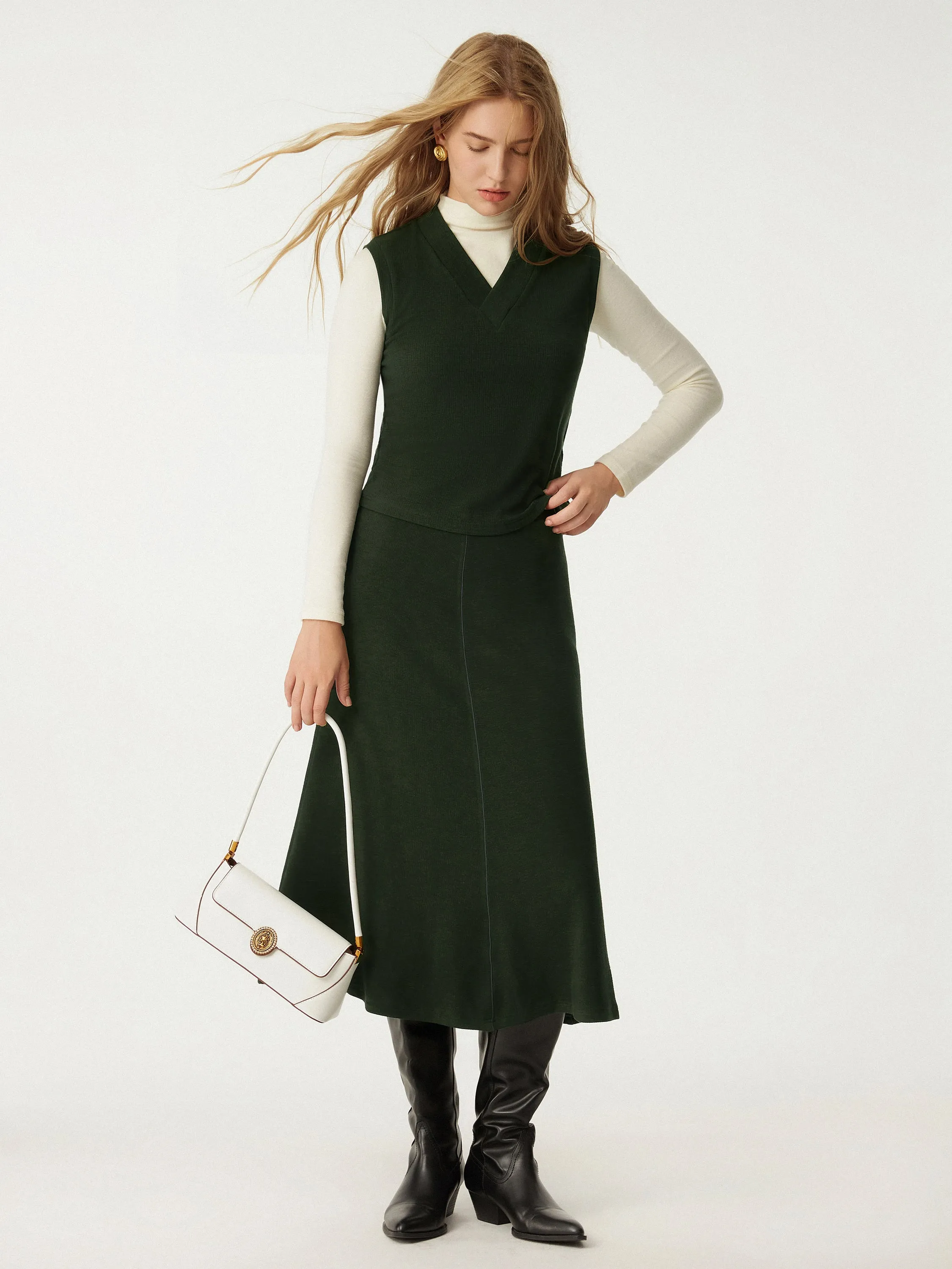 2Pcs Set V Neck Tank Top & A-Line Midi Skirt sold by ogl move