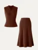 2Pcs Set V Neck Tank Top & A-Line Midi Skirt sold by ogl move