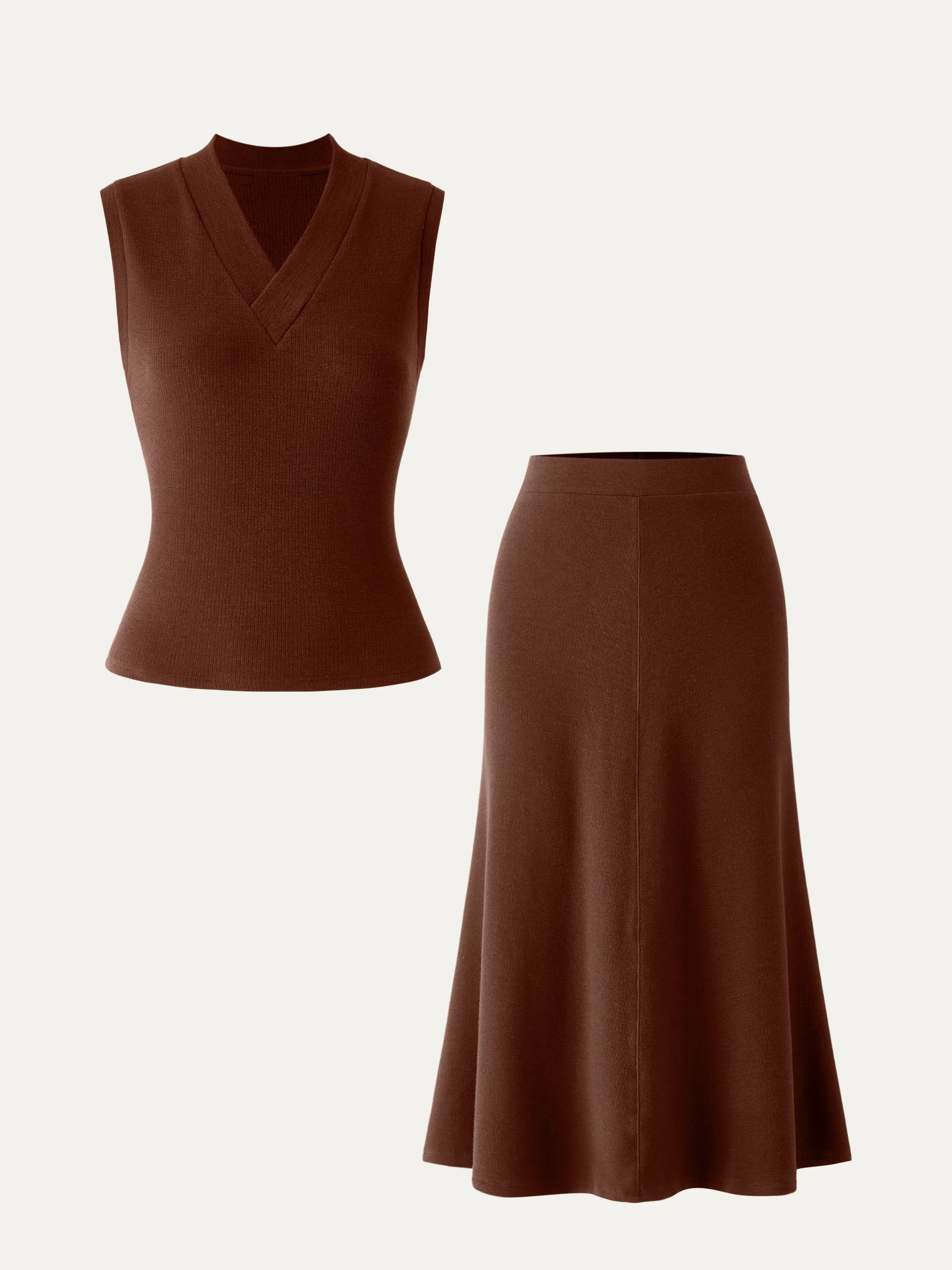 2Pcs Set V Neck Tank Top & A-Line Midi Skirt sold by ogl move product image thumbnail 4