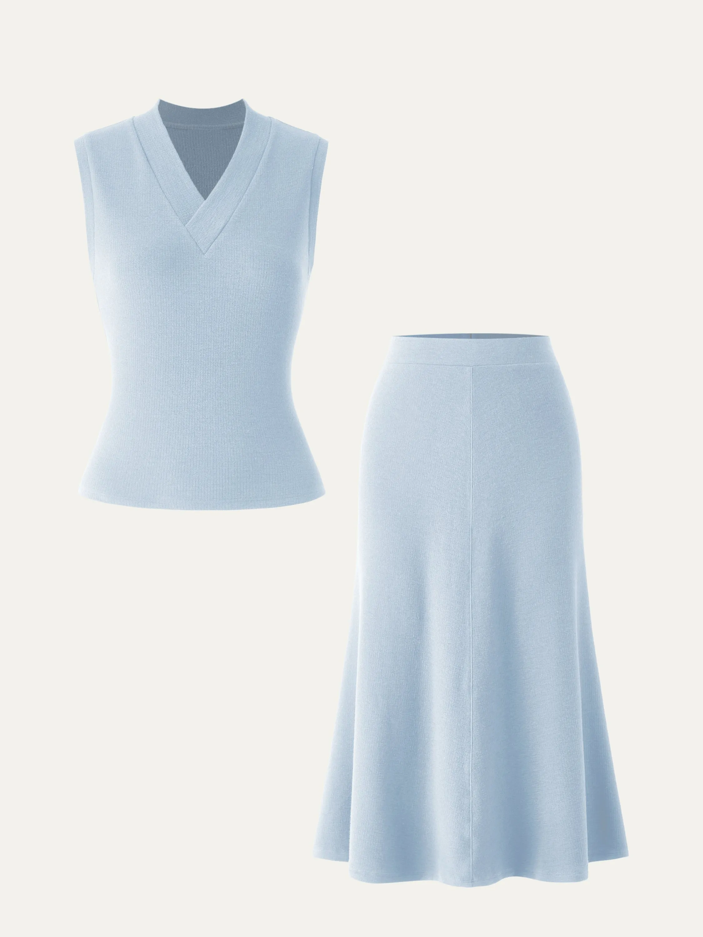 2Pcs Set V Neck Tank Top & A-Line Midi Skirt sold by ogl move product image thumbnail 5