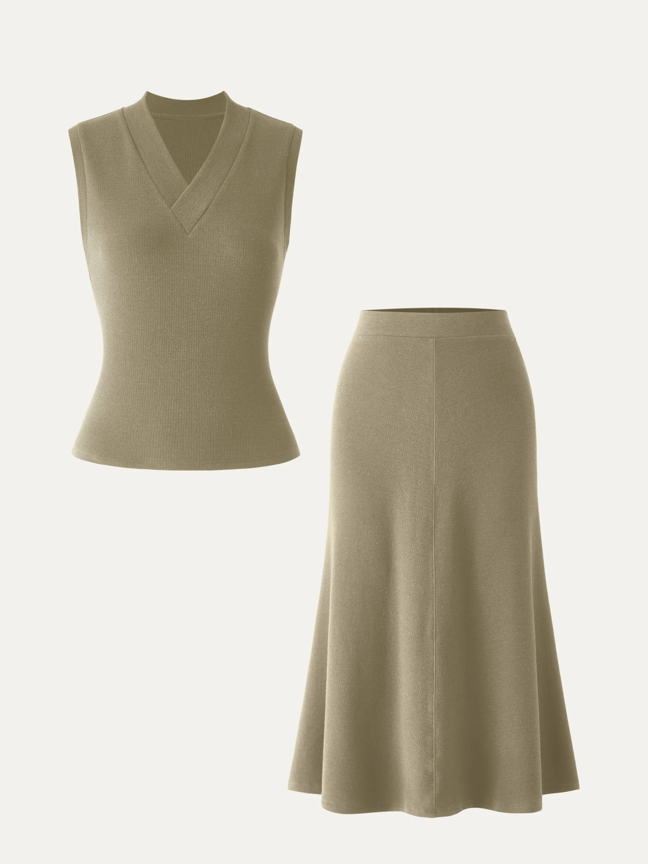 2Pcs Set V Neck Tank Top & A-Line Midi Skirt sold by ogl move product image thumbnail 3