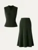 2Pcs Set V Neck Tank Top & A-Line Midi Skirt sold by ogl move