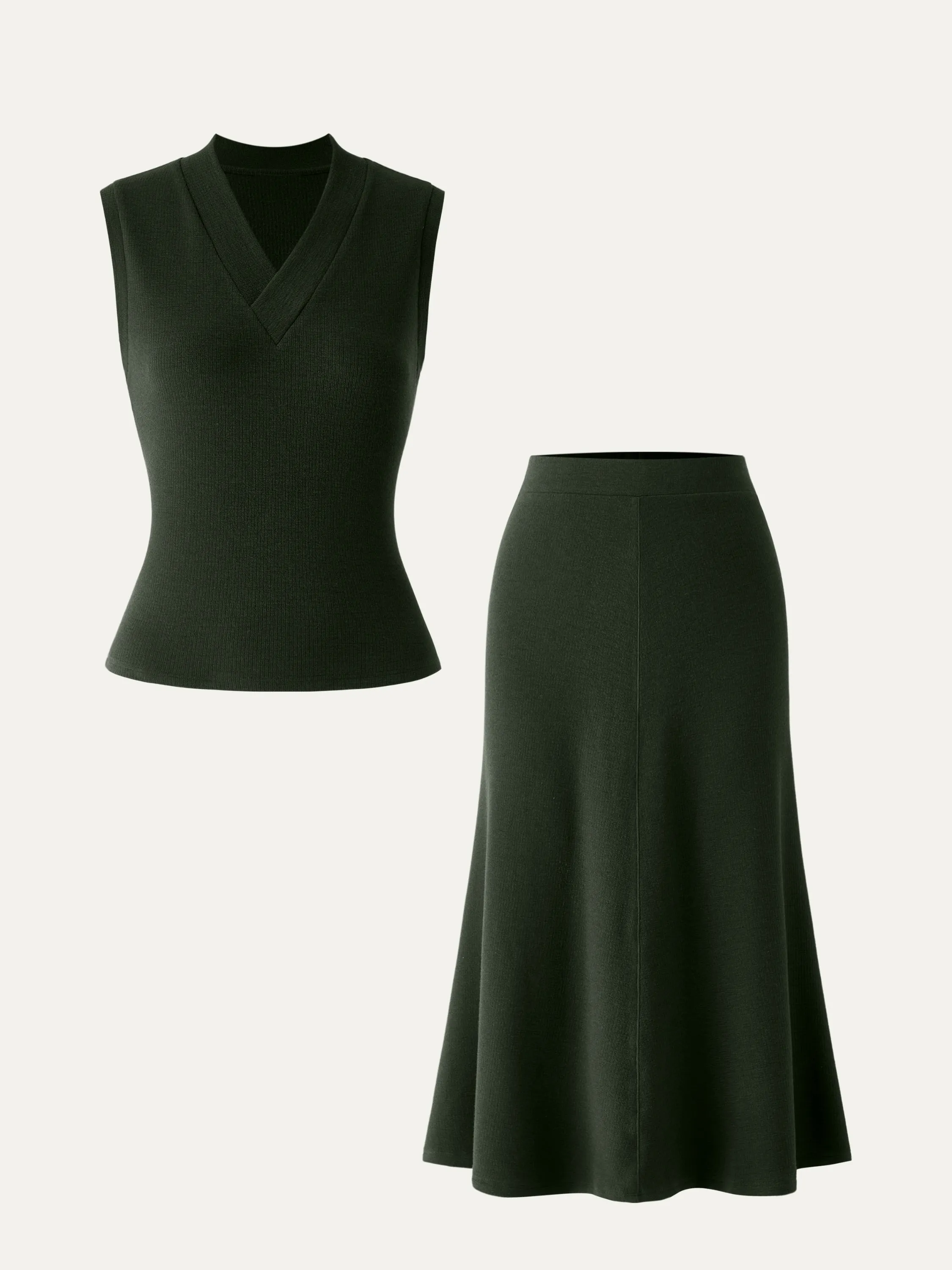 2Pcs Set V Neck Tank Top & A-Line Midi Skirt sold by ogl move product image thumbnail 2