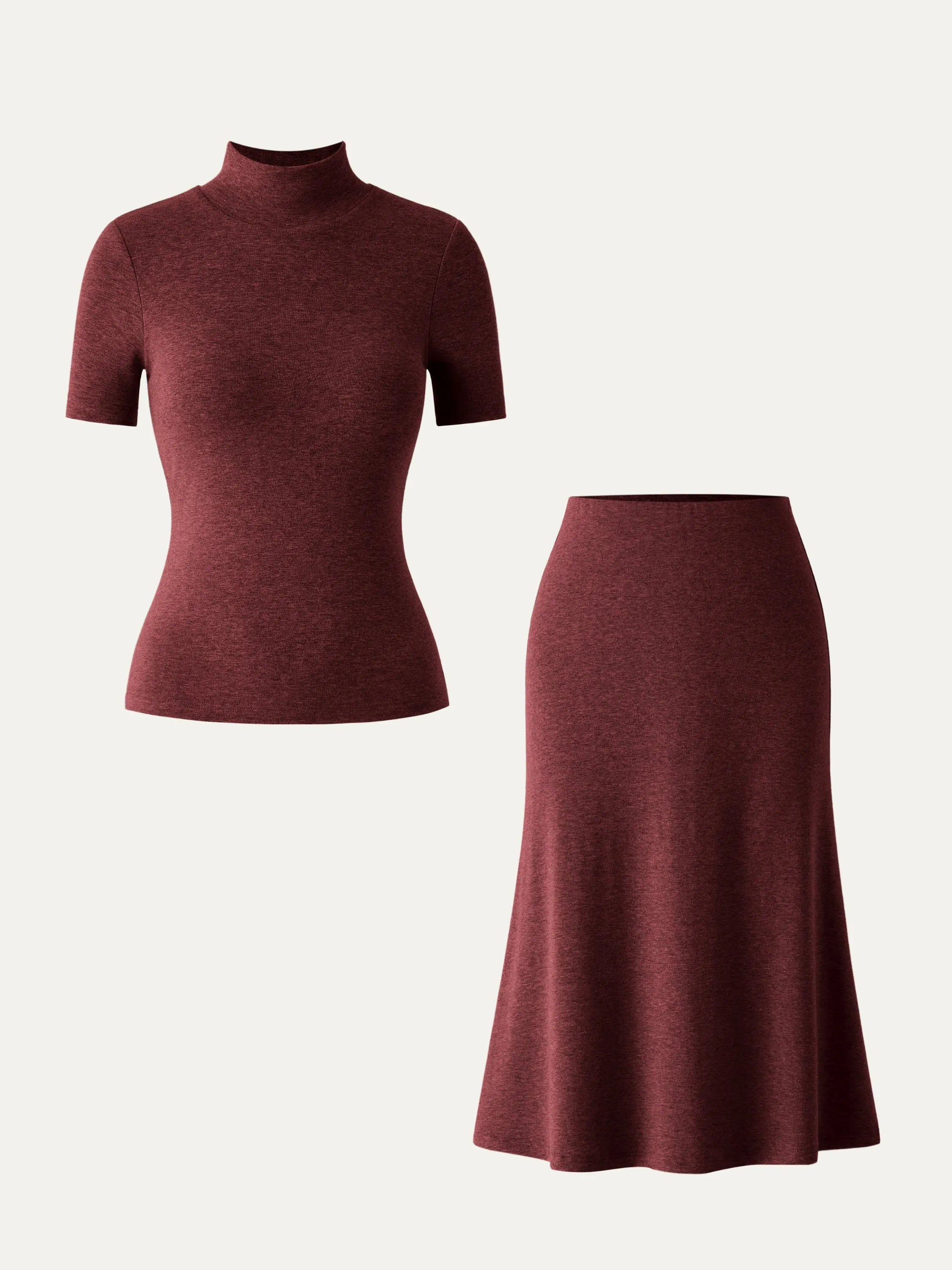 2Pcs Set Mockneck Short Sleeve Brami Top & Pull-On Midi Skirt sold by ogl move product image thumbnail 5