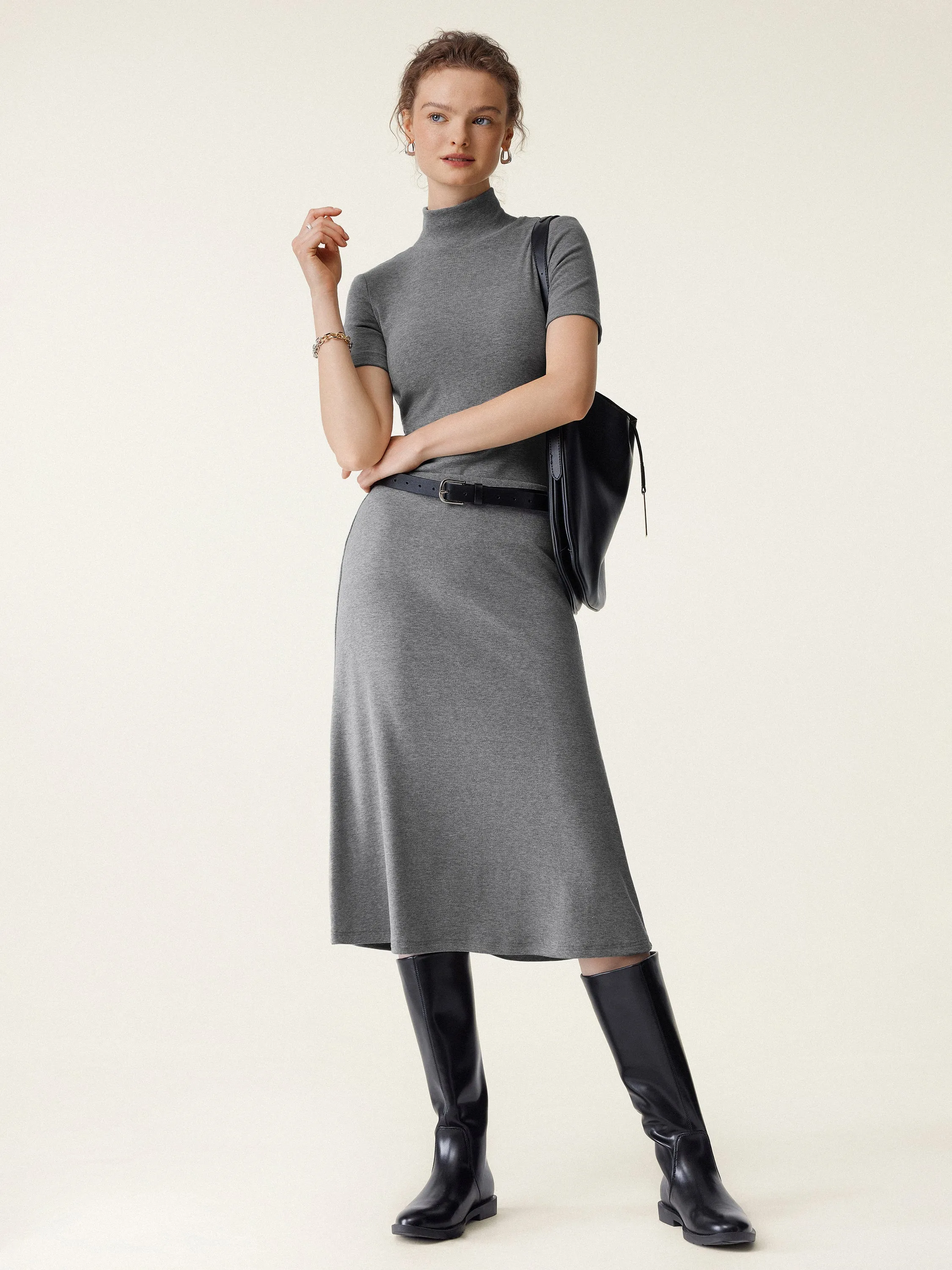 2Pcs Set Mockneck Short Sleeve Brami Top & Pull-On Midi Skirt sold by ogl move