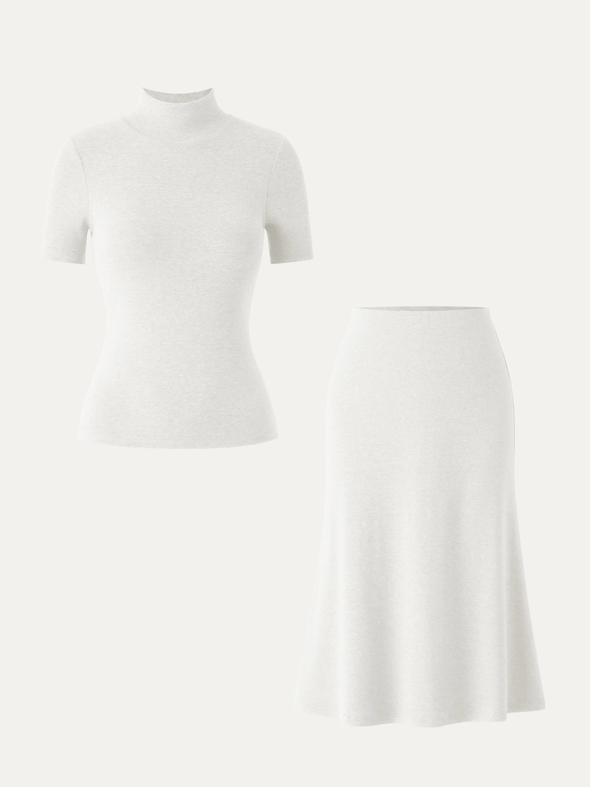 2Pcs Set Mockneck Short Sleeve Brami Top & Pull-On Midi Skirt sold by ogl move product image thumbnail 4