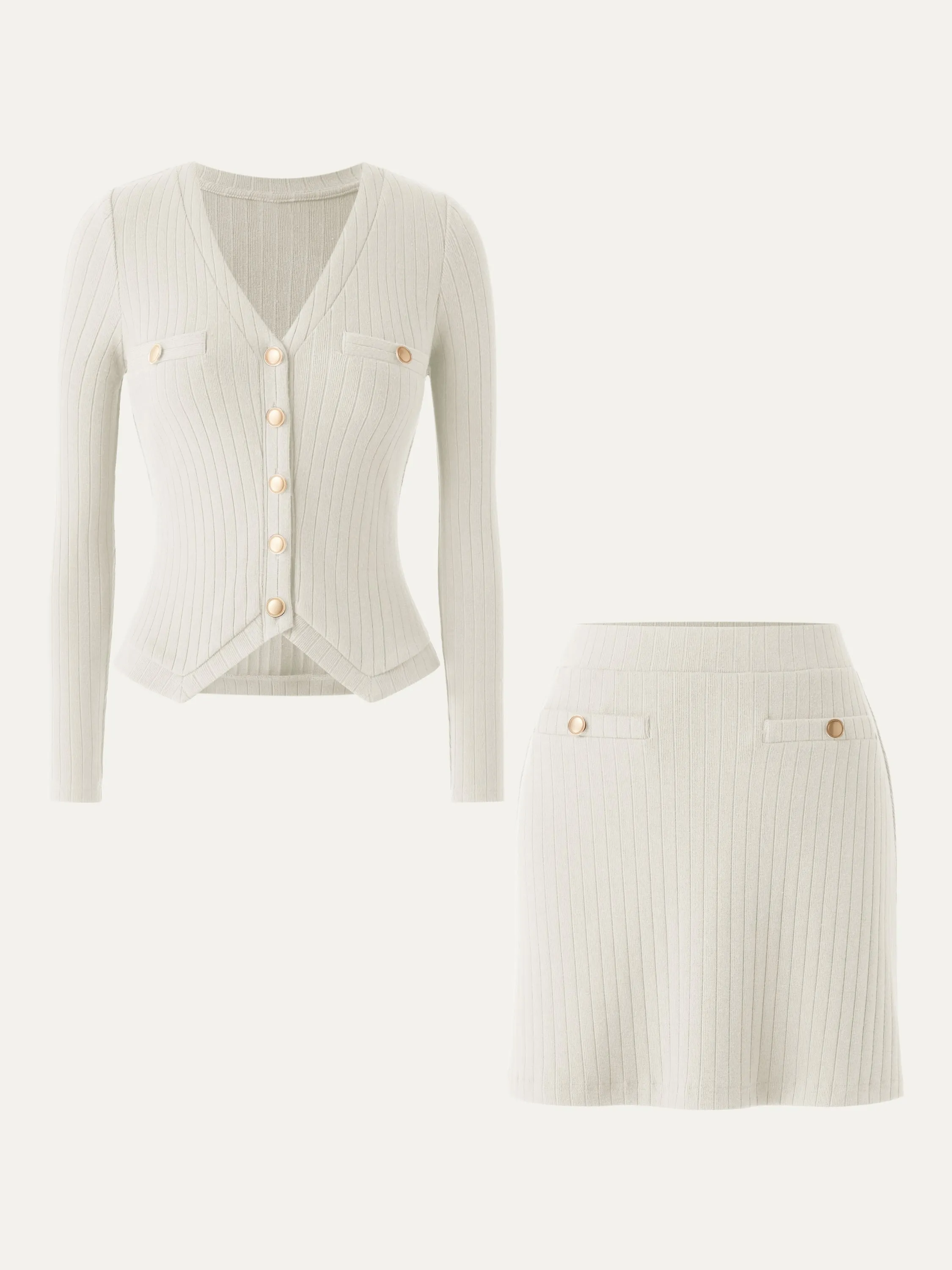2Pcs Set Button-Down Slim Cardigan & Wide Rib Mini Skirt sold by ogl move product image thumbnail 4