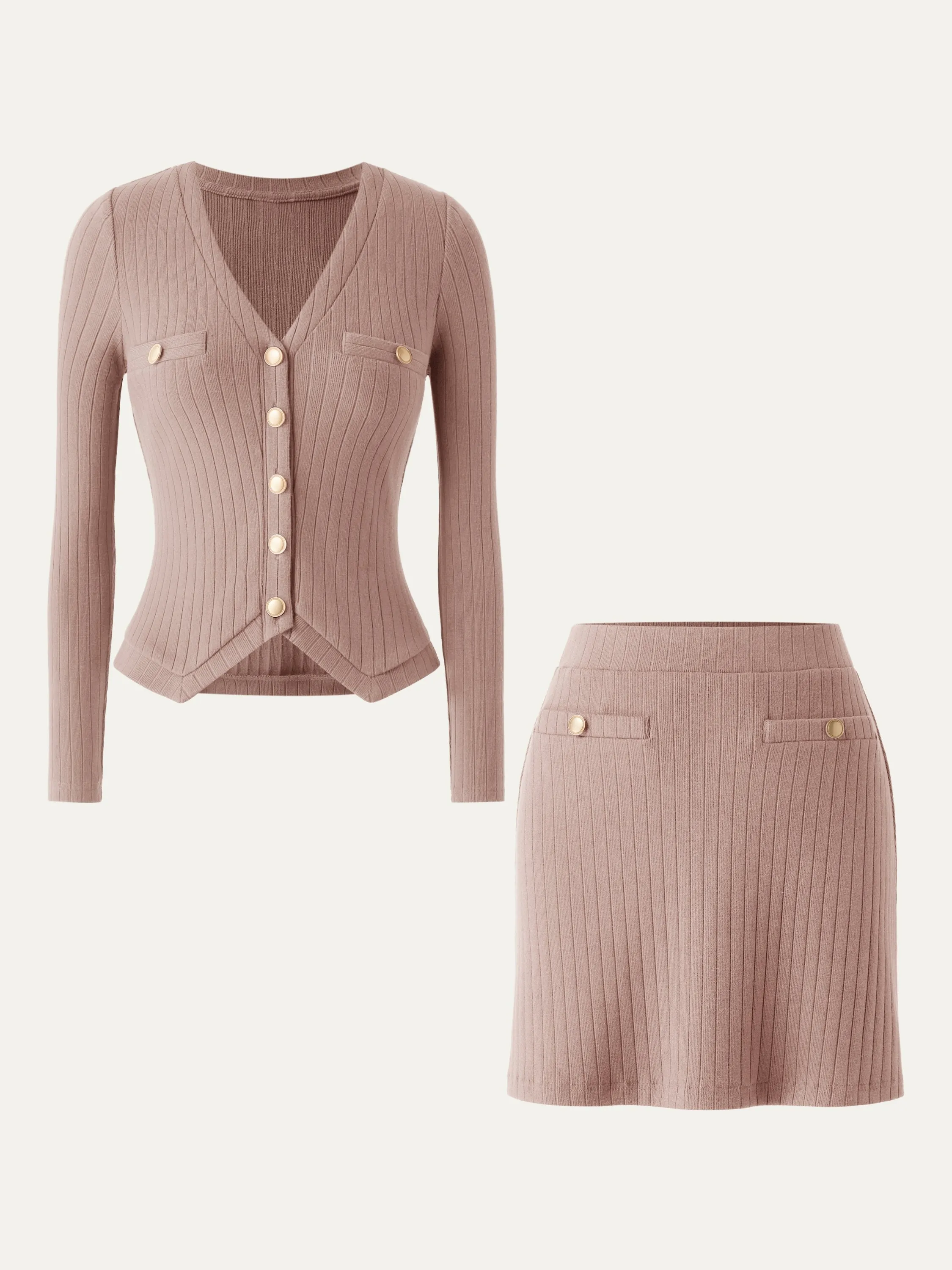 2Pcs Set Button-Down Slim Cardigan & Wide Rib Mini Skirt sold by ogl move product image thumbnail 5