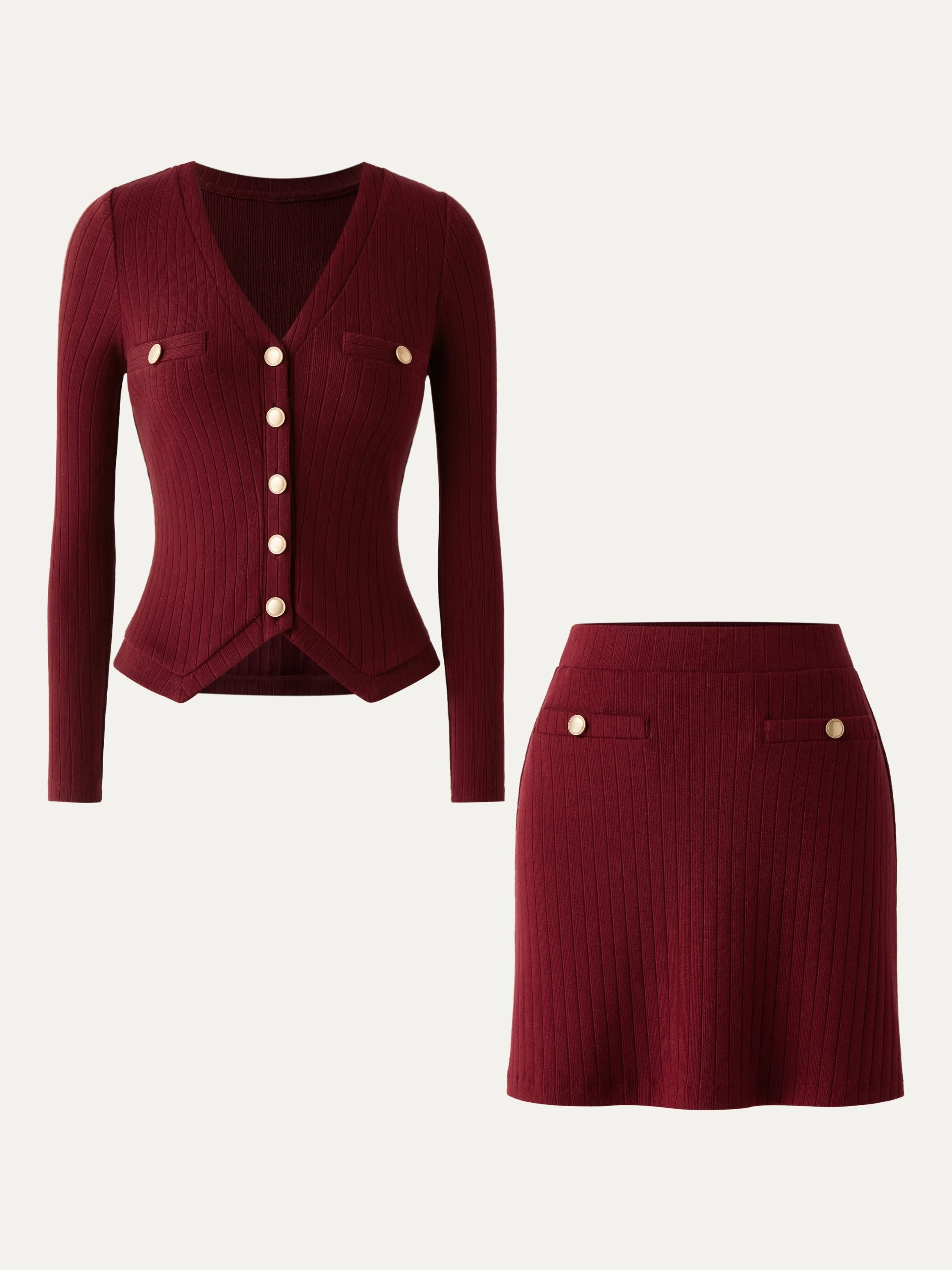 2Pcs Set Button-Down Slim Cardigan & Wide Rib Mini Skirt sold by ogl move product image thumbnail 2