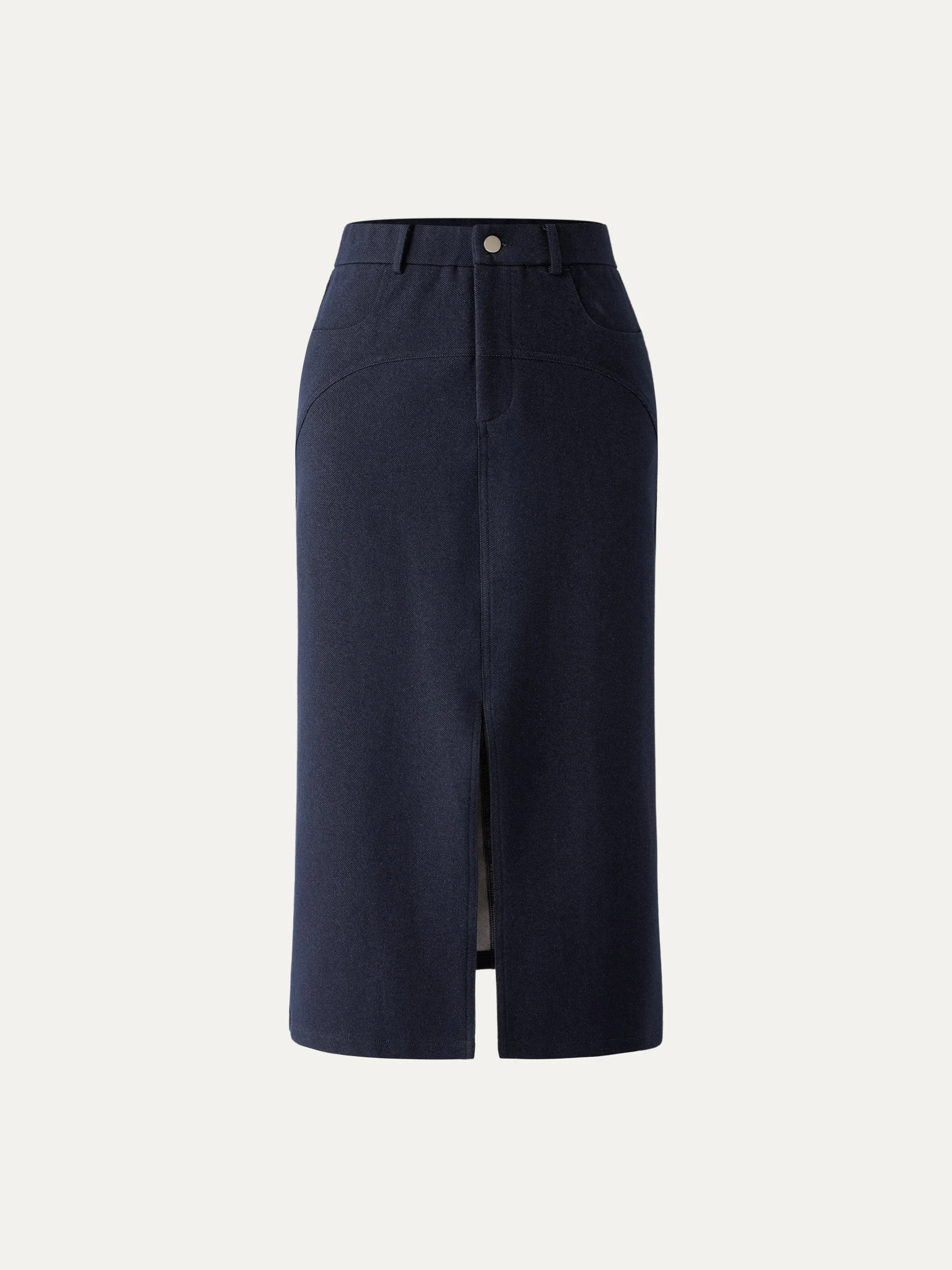 Front Slit Knit-Denim Midi Skirt sold by ogl move product image thumbnail 3