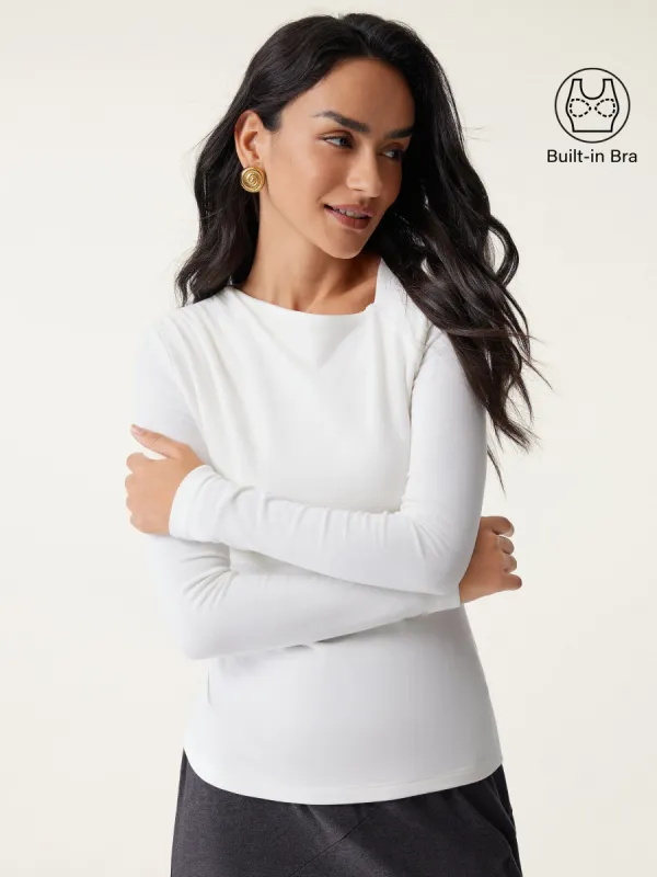 Chic Asymmetrical Neck Long Sleeve Brami Top sold by ogl move