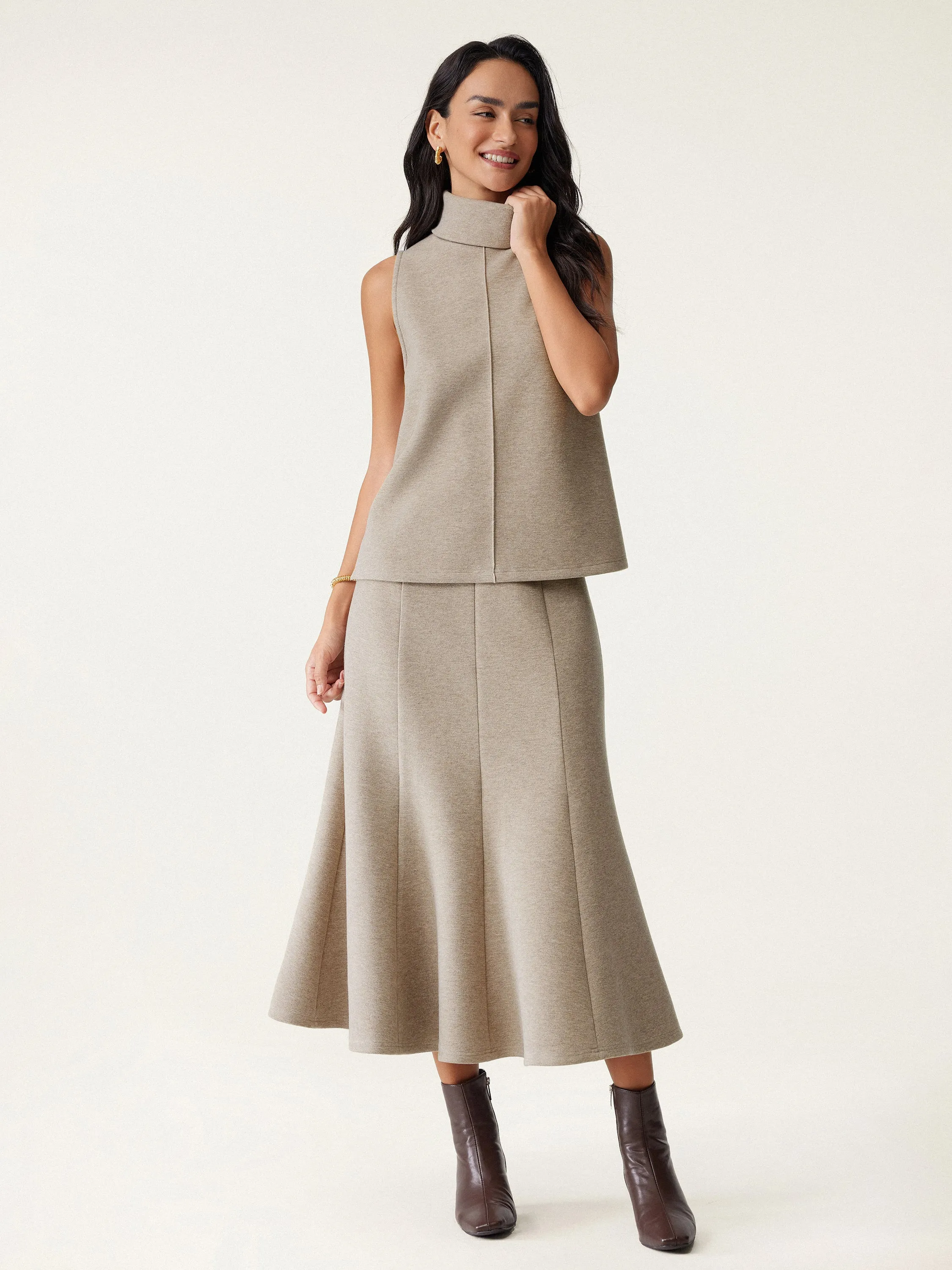 2Pcs Set Split Hem Top & High Waisted Midi Skirt sold by OGLmove