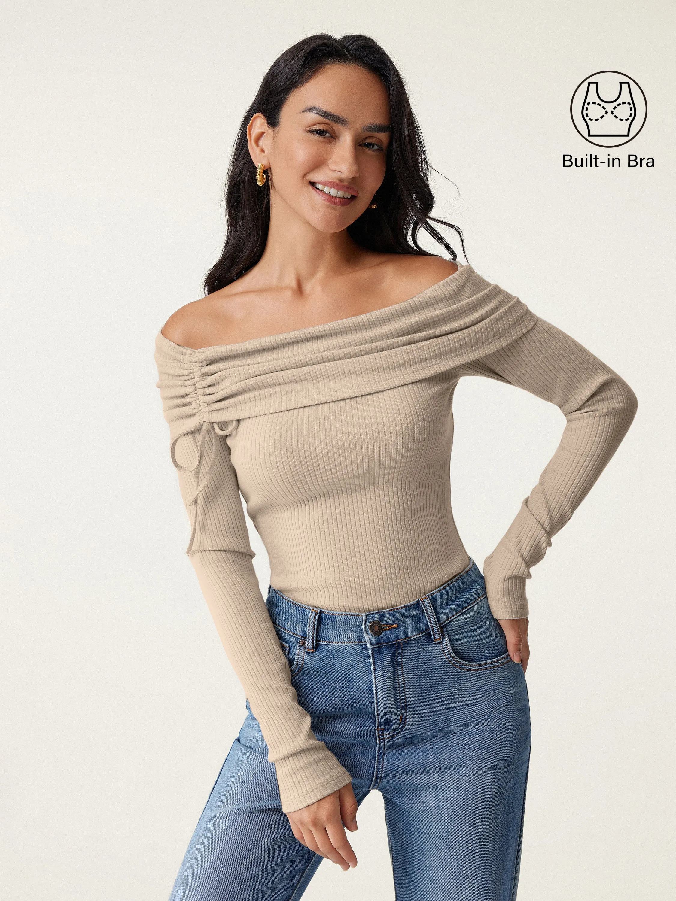 Ruched Drawstring Off-The-Shoulder Brami Top sold by ogl move