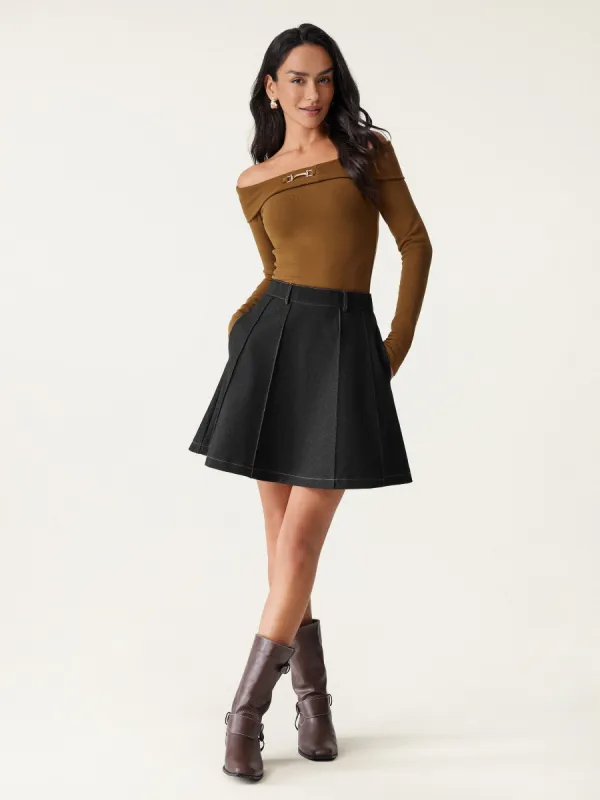 High Waisted Paneled Flare Hem Mini Skirt sold by ogl move